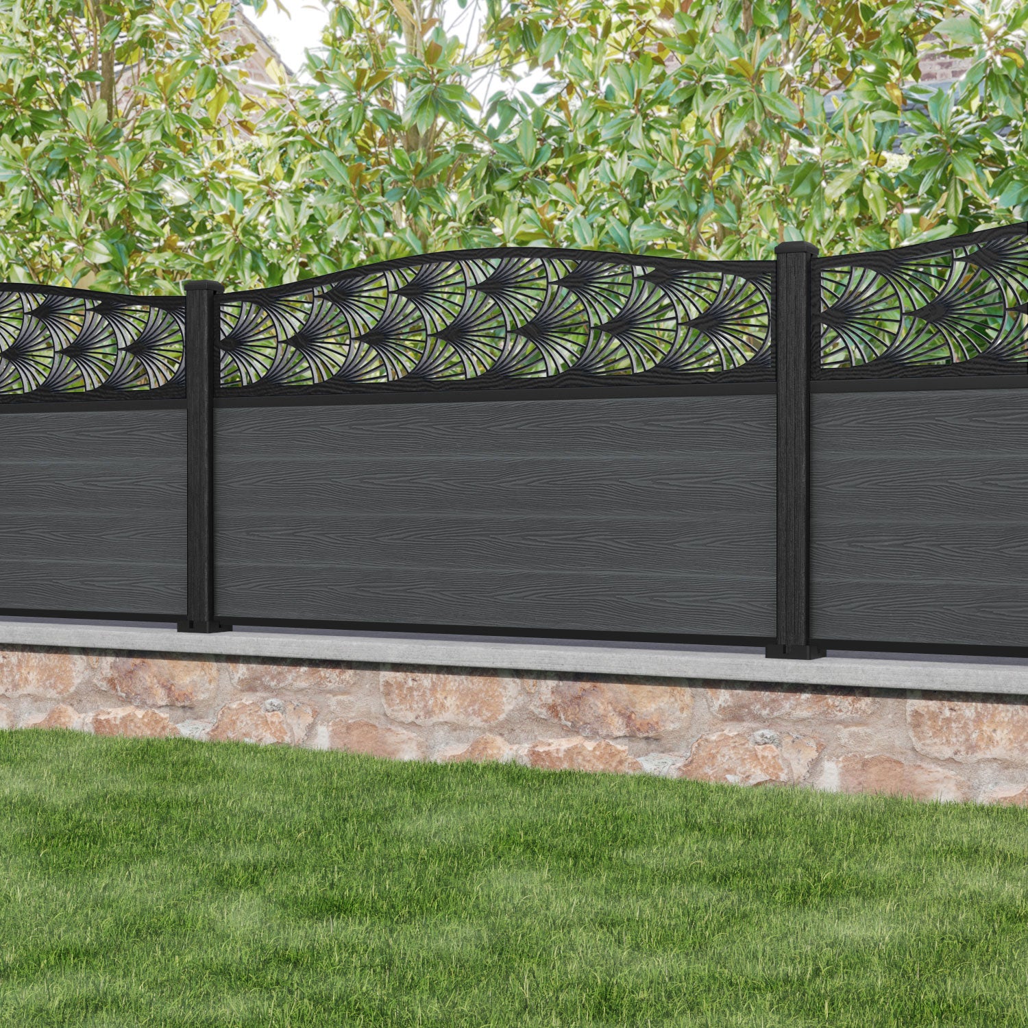 Classic Laurel Curved Top Fence Panel - Dark Grey - with our composite posts