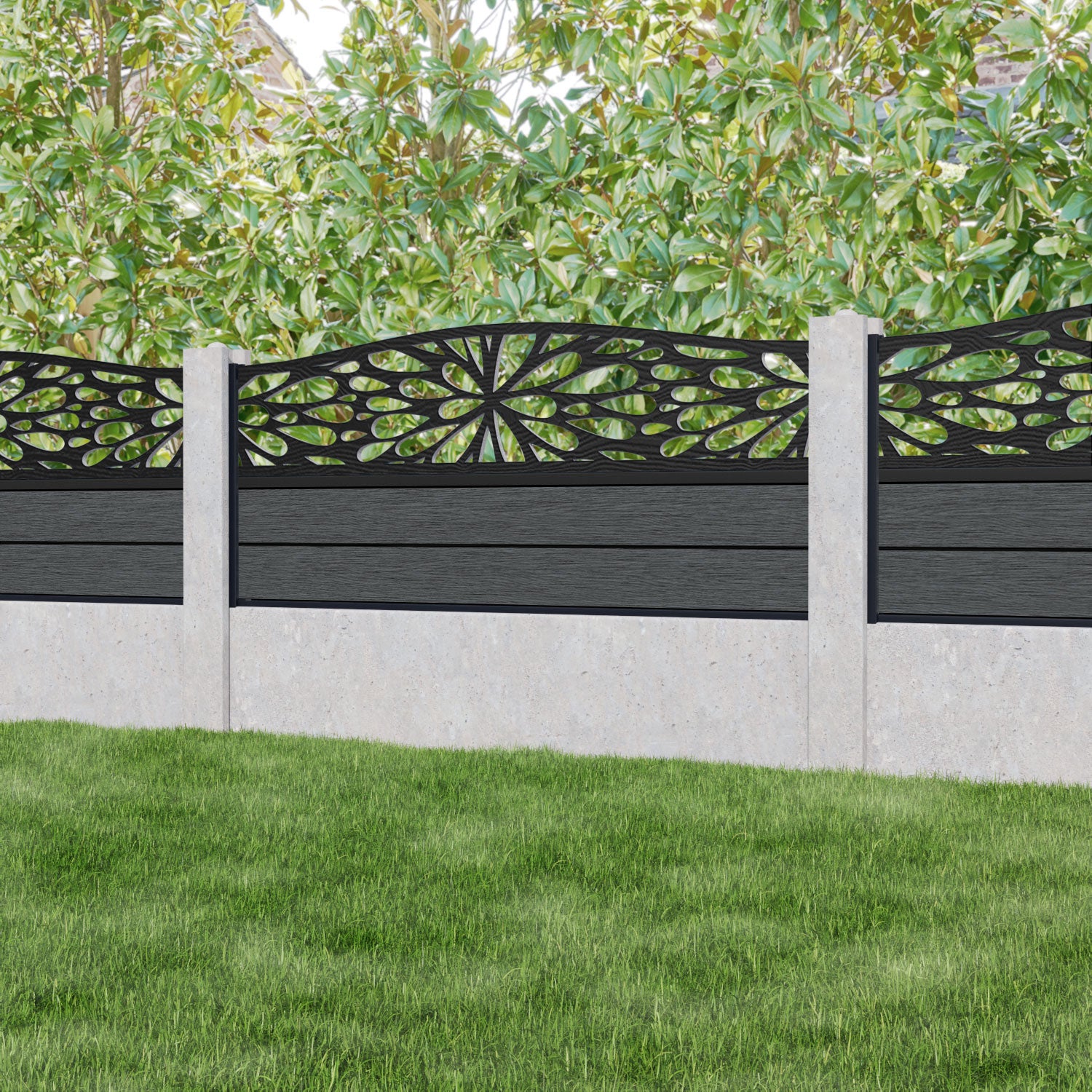 Fusion Blossom Curved Top Fence Panel - Dark Grey - for existing concrete posts