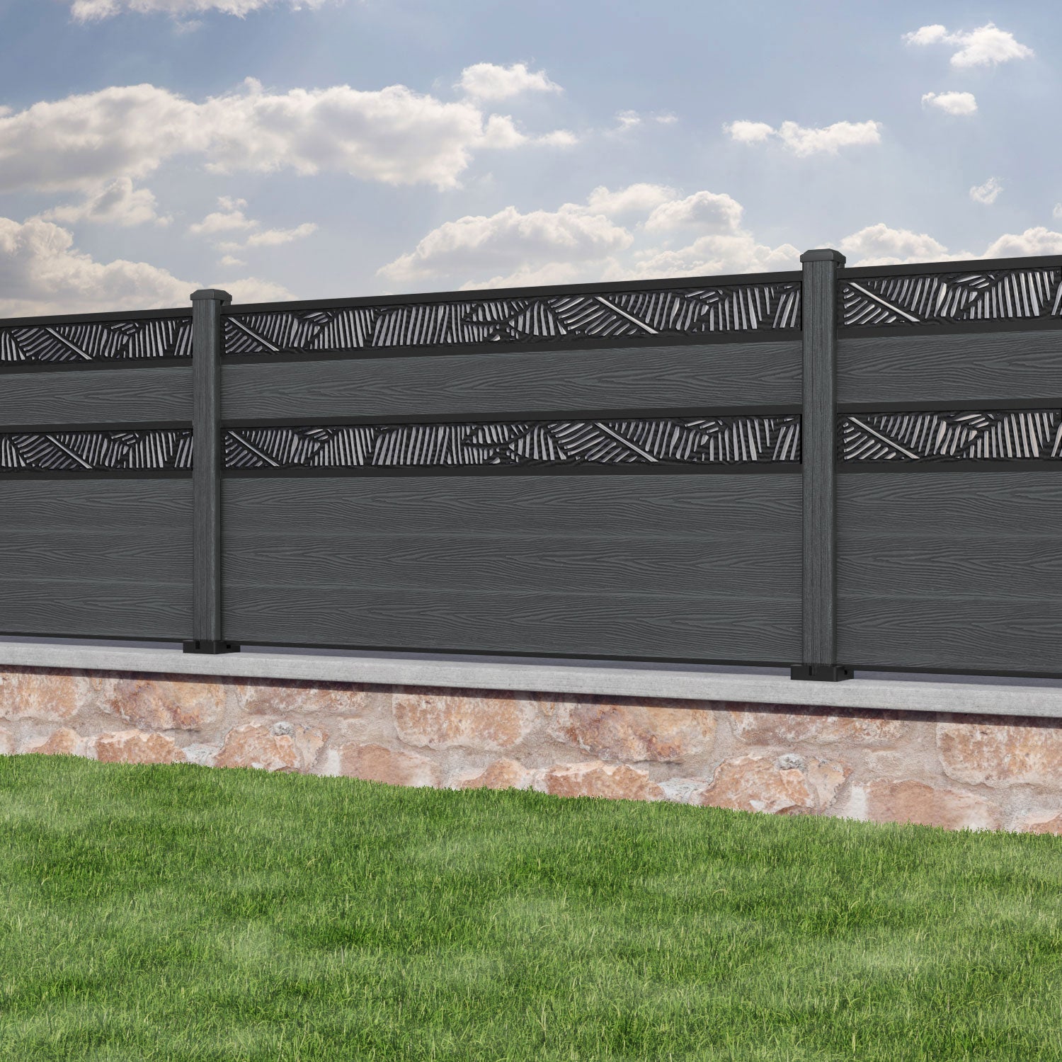Classic Feather Split Screen Fence Panel - Dark Grey - with our composite posts