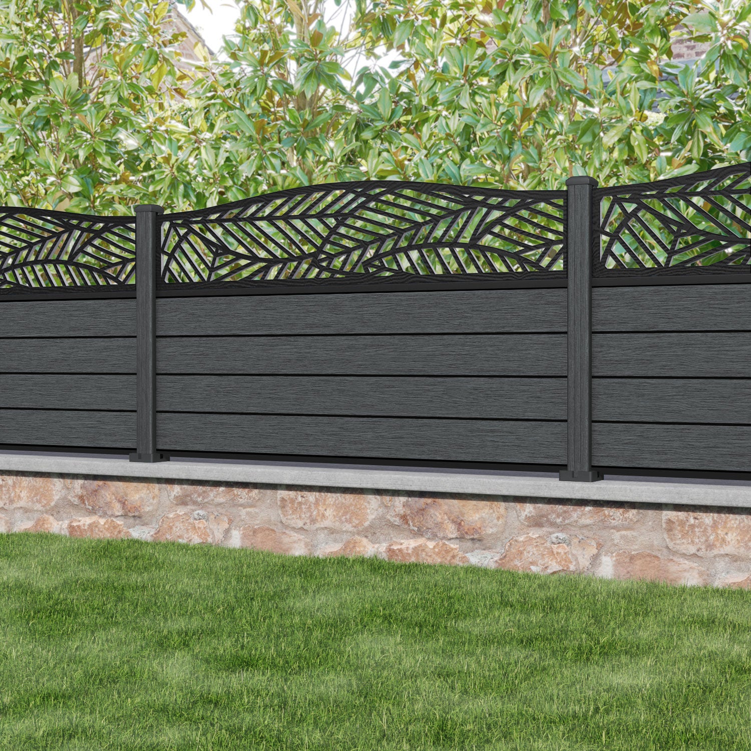 Fusion Habitat Curved Top Fence Panel - Dark Grey - with our composite posts