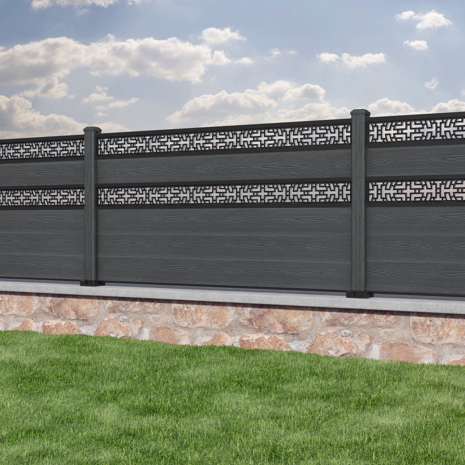 Classic Kumo Split Screen Fence Panel - Dark Grey - with our composite posts