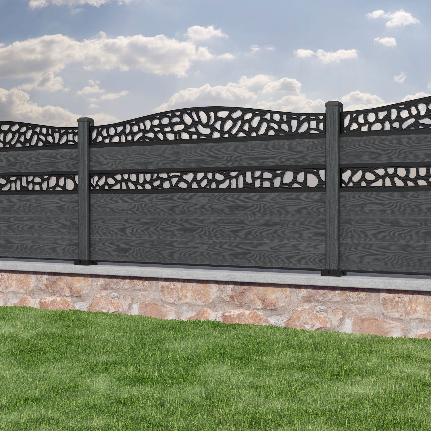 Classic Pebble Curved Top Split Screen Fence Panel - Dark Grey - with our composite posts