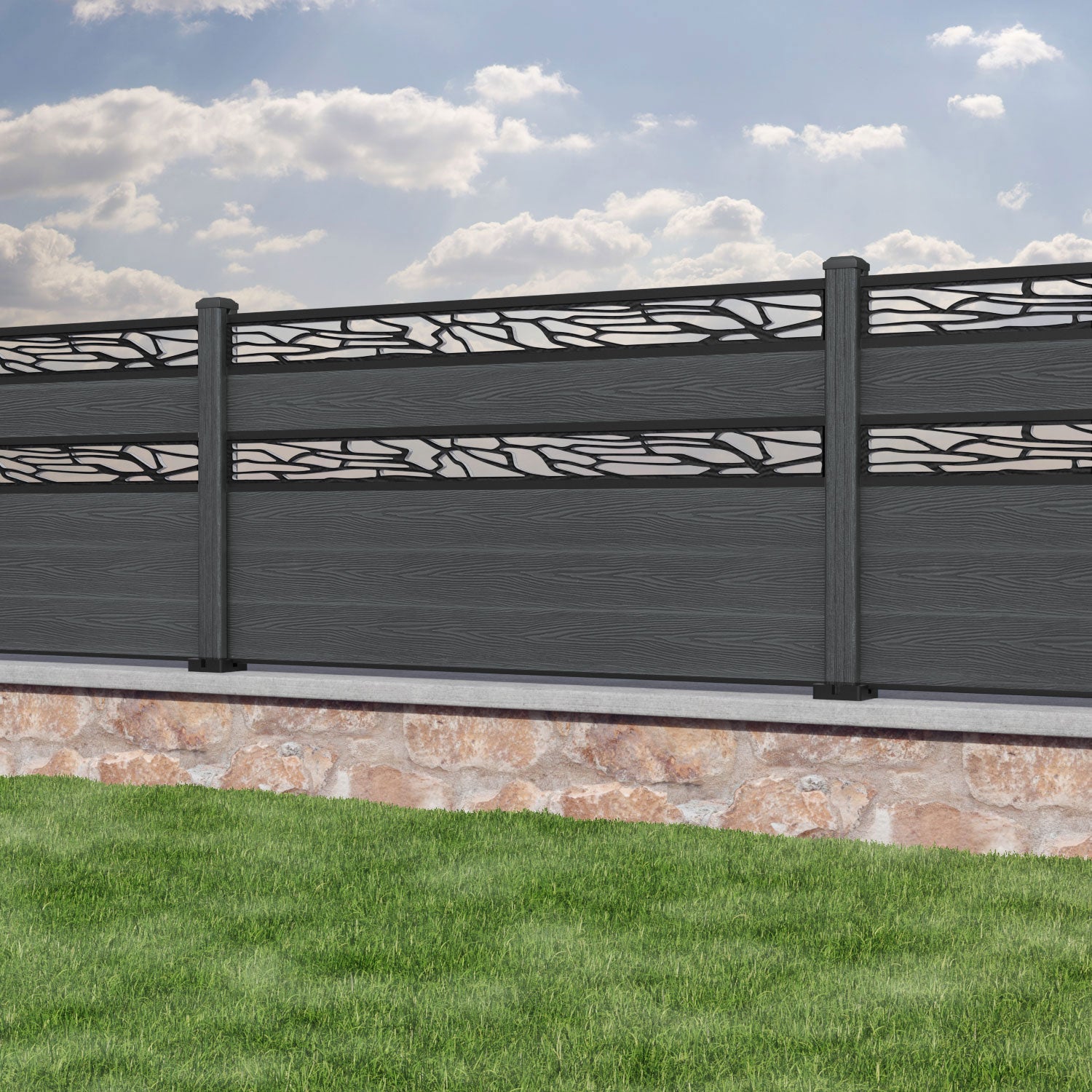 Classic Shatter Split Screen Fence Panel - Dark Grey - with our composite posts