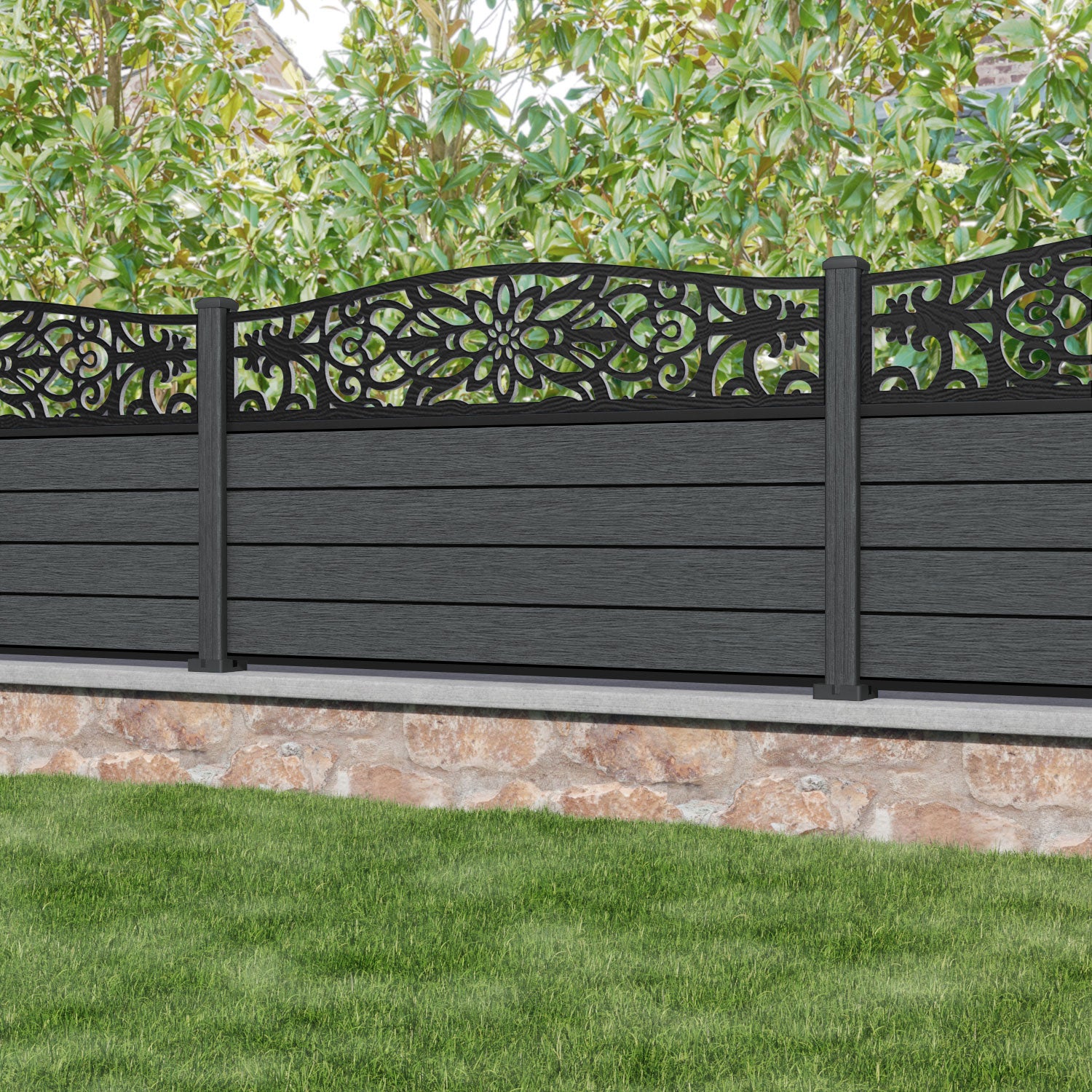 Fusion Windsor Curved Top Fence Panel - Dark Grey - with our composite posts