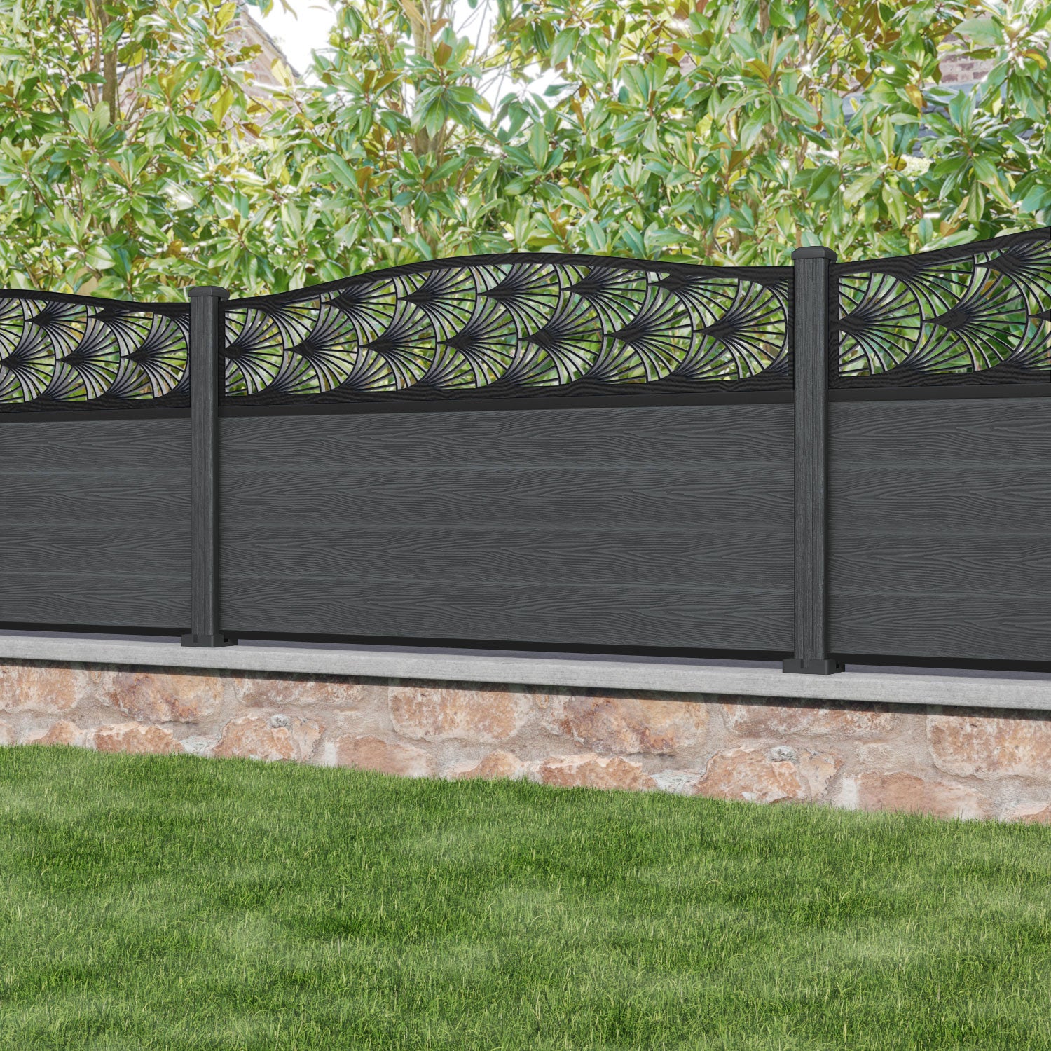 Classic Laurel Curved Top Fence Panel - Dark Grey - with our composite posts