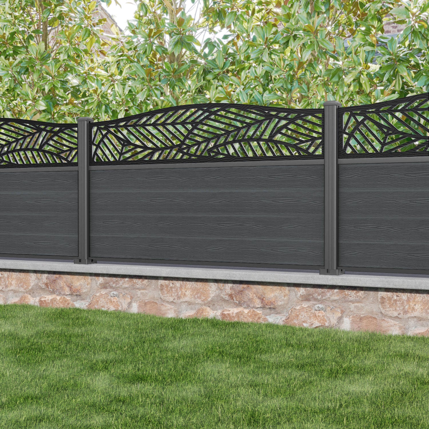 Classic Habitat Curved Top Fence Panel - Dark Grey - with our aluminium posts
