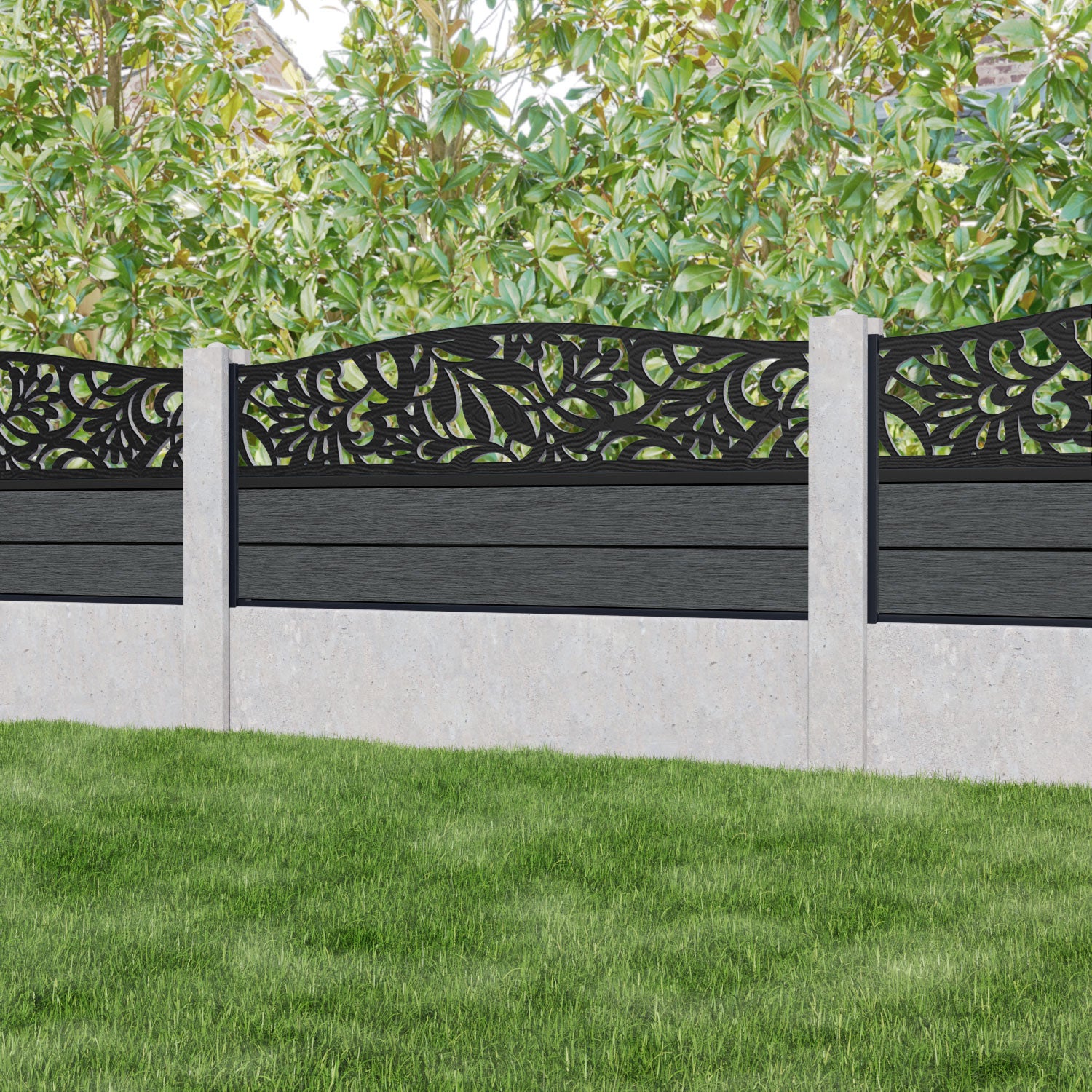 Fusion Heritage Curved Top Fence Panel - Dark Grey - for existing concrete posts