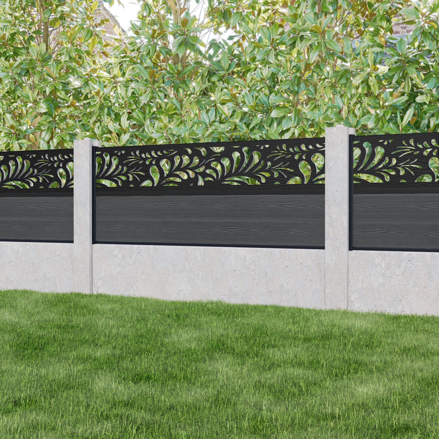 Classic Petal Fence Panel - Dark Grey - for existing concrete posts