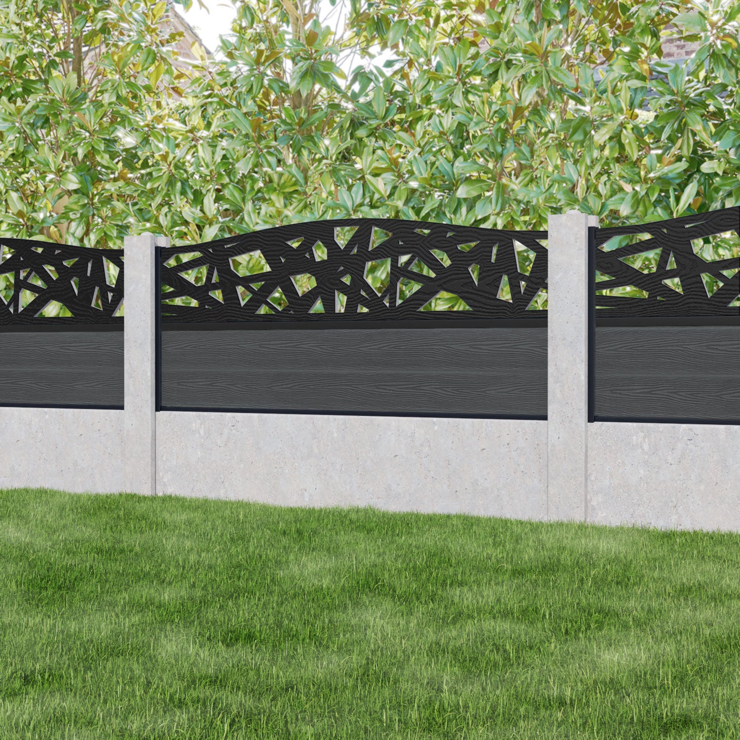 Classic Prism Curved Top Fence Panel - Dark Grey - for existing concrete posts