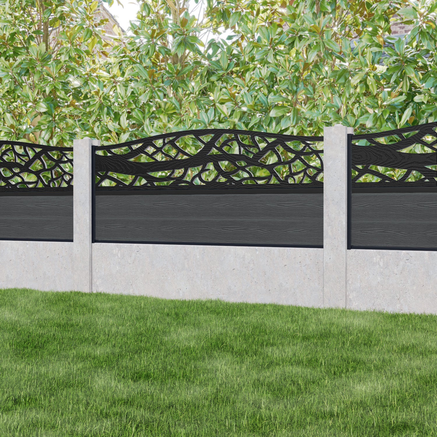 Classic Twilight Curved Top Fence Panel - Dark Grey - for existing concrete posts