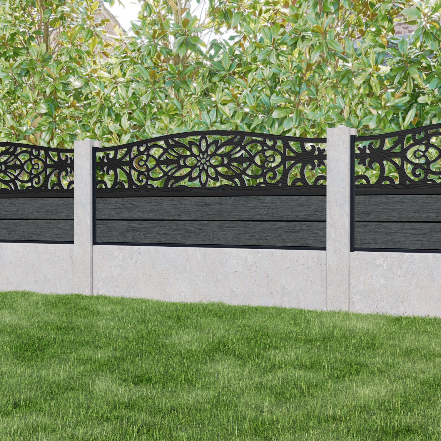 Fusion Windsor Curved Top Fence Panel - Dark Grey - for existing concrete posts