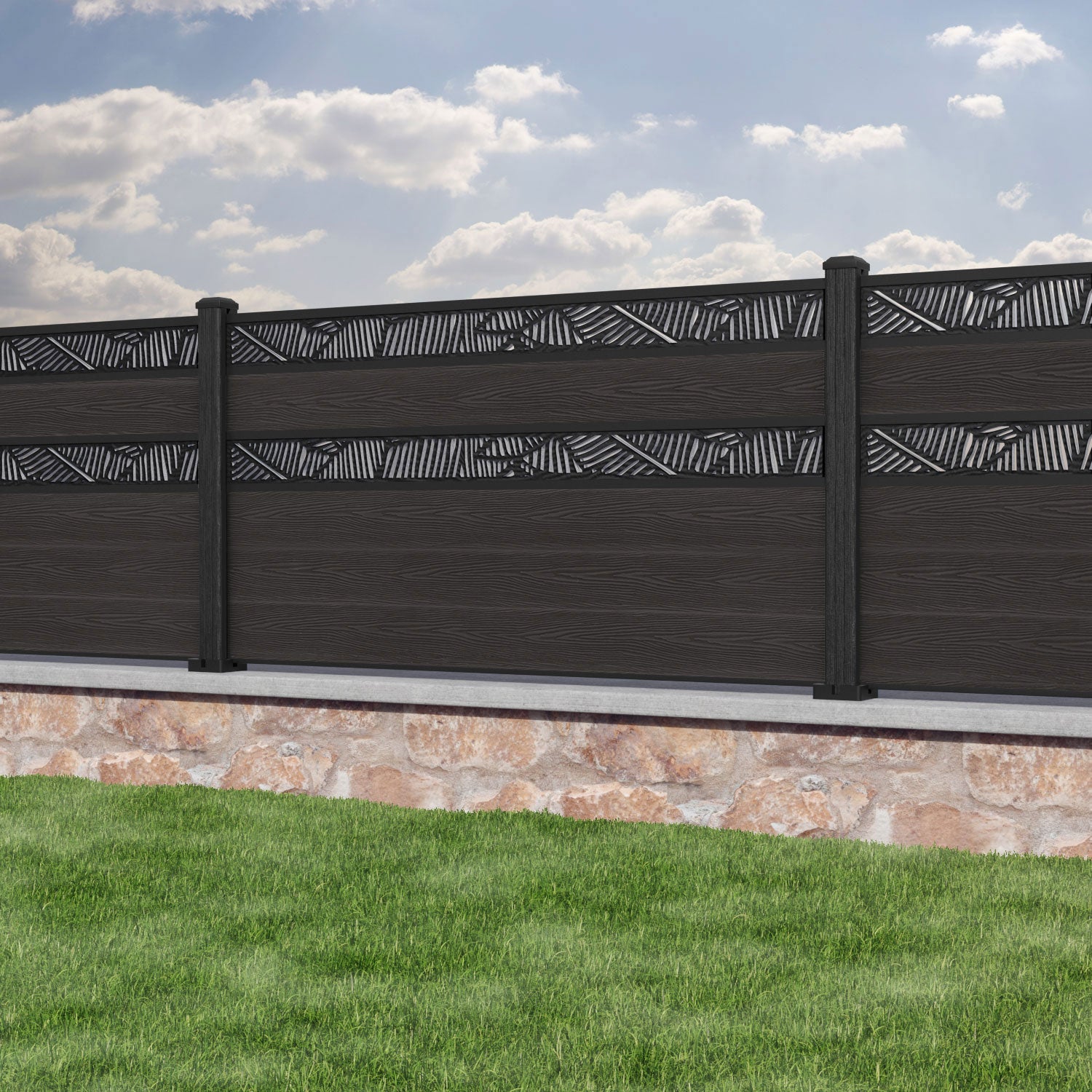 Classic Feather Split Screen Fence Panel - Dark Oak - with our composite posts