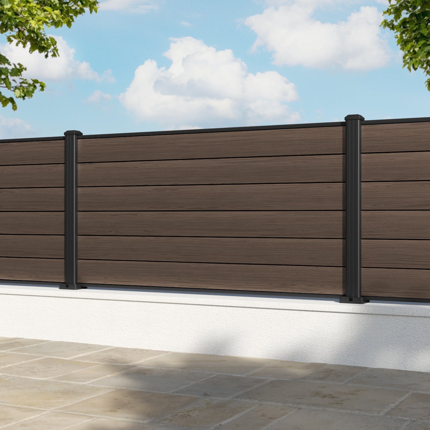 Gate Matching Aluminium Fence Panel - Dark Oak - with our aluminium posts