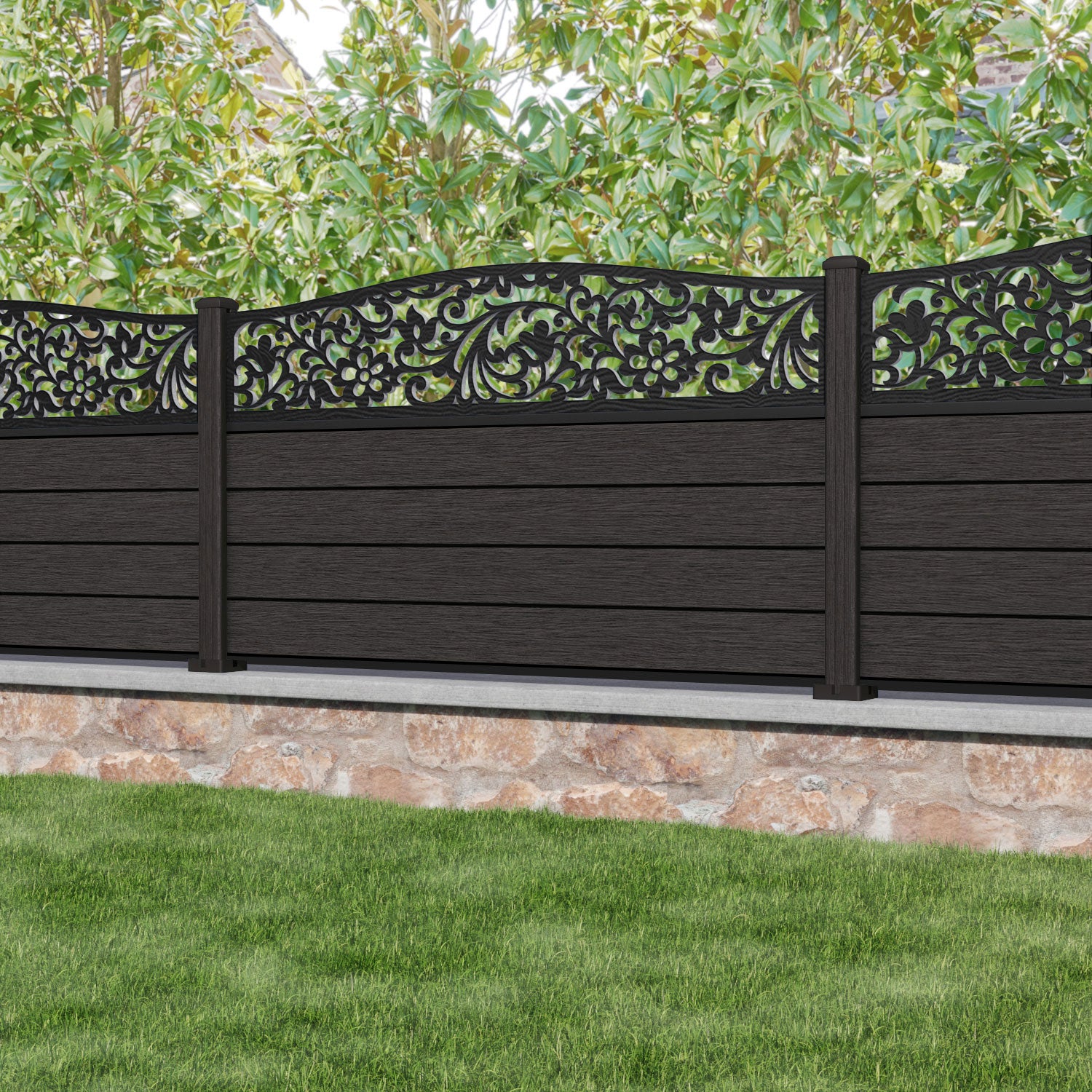 Fusion Eden Curved Top Fence Panel - Dark Oak - with our composite posts