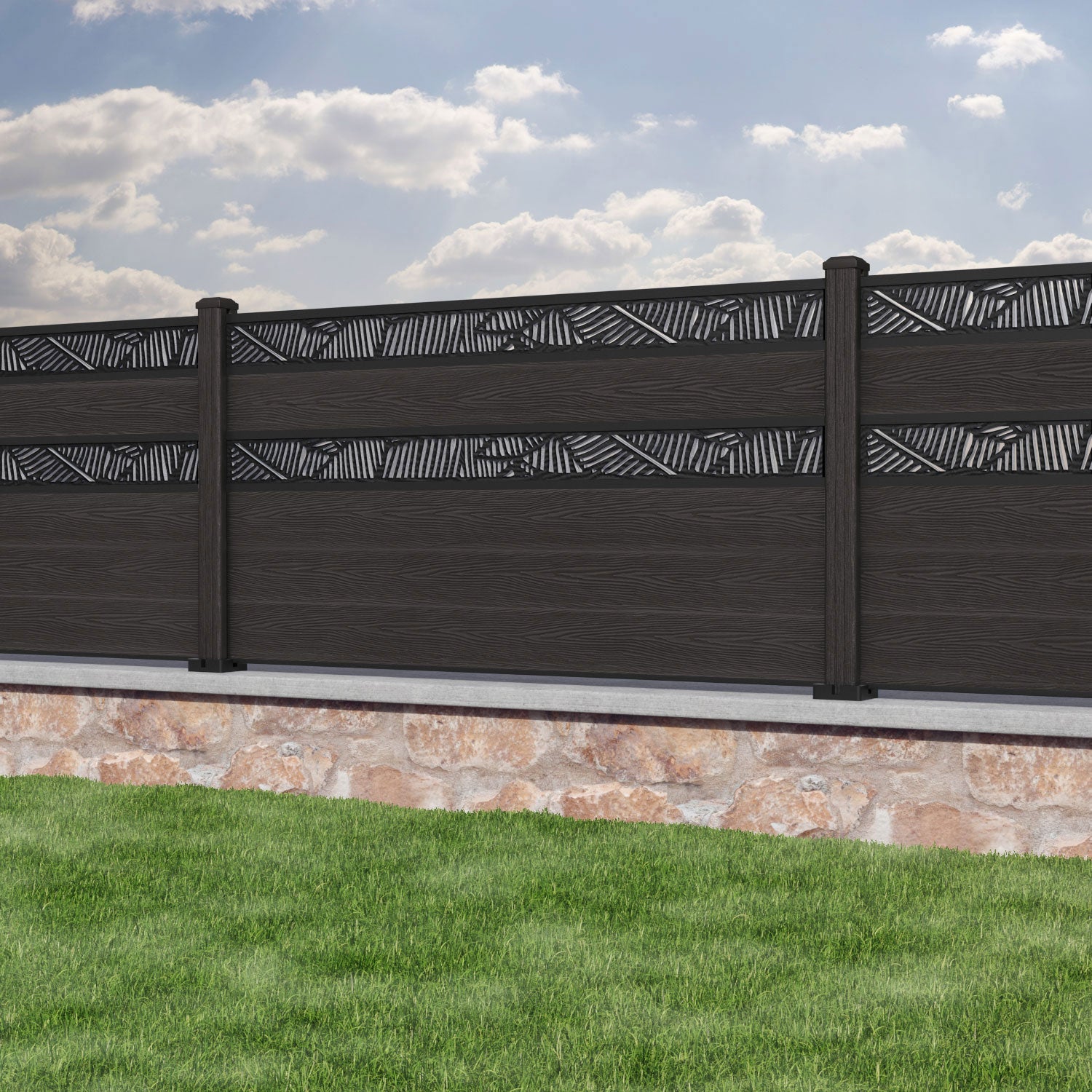 Classic Feather Split Screen Fence Panel - Dark Oak - with our composite posts