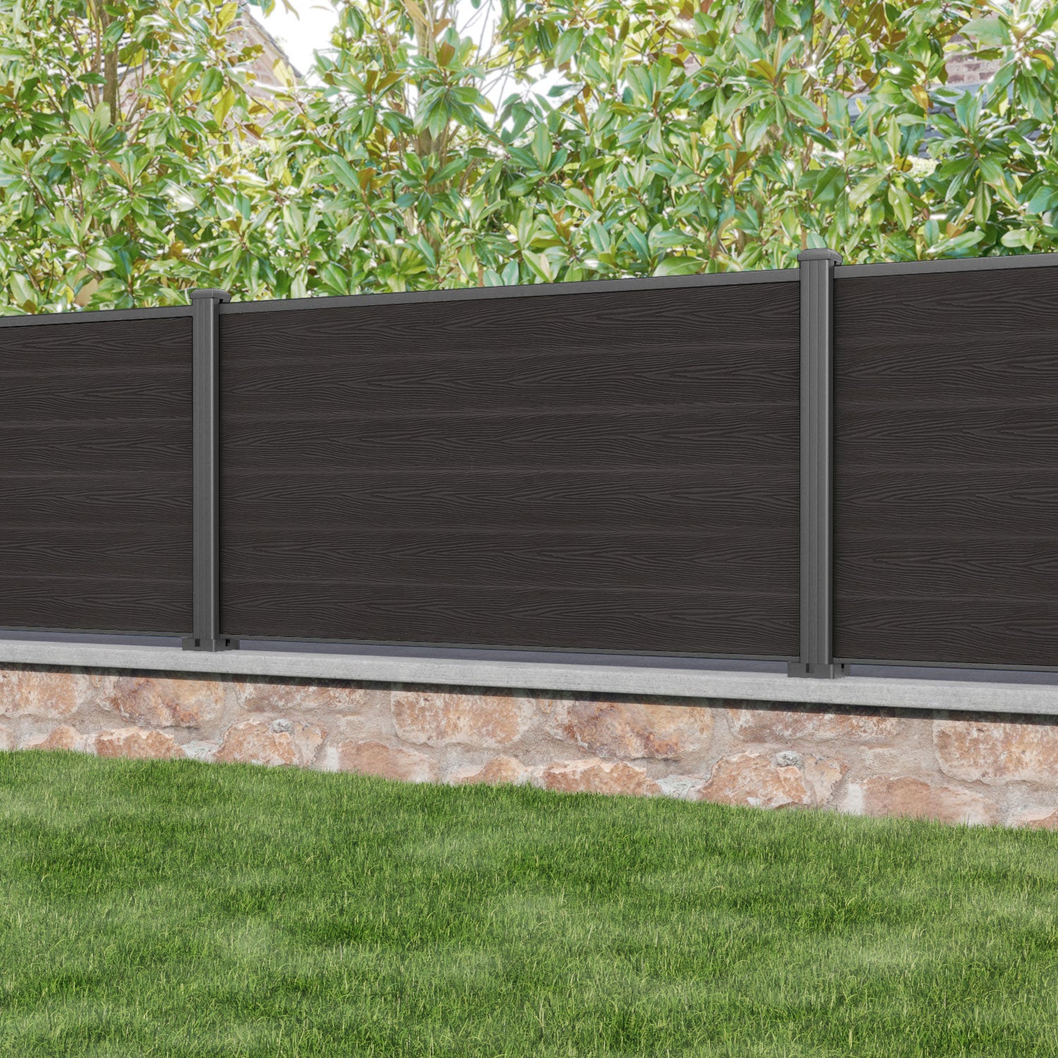 Classic Fence Panel - Dark Oak - with our aluminium posts