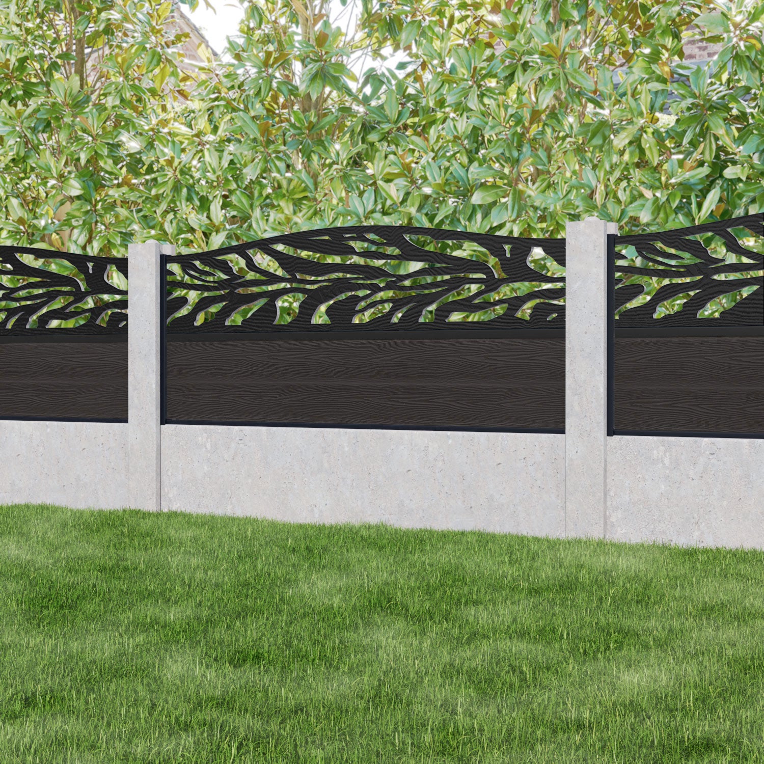 Classic Malawi Curved Top Fence Panel - Dark Oak - for existing concrete posts