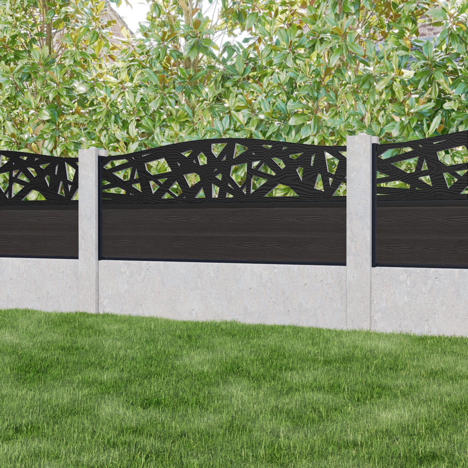 Classic Prism Curved Top Fence Panel - Dark Oak - for existing concrete posts