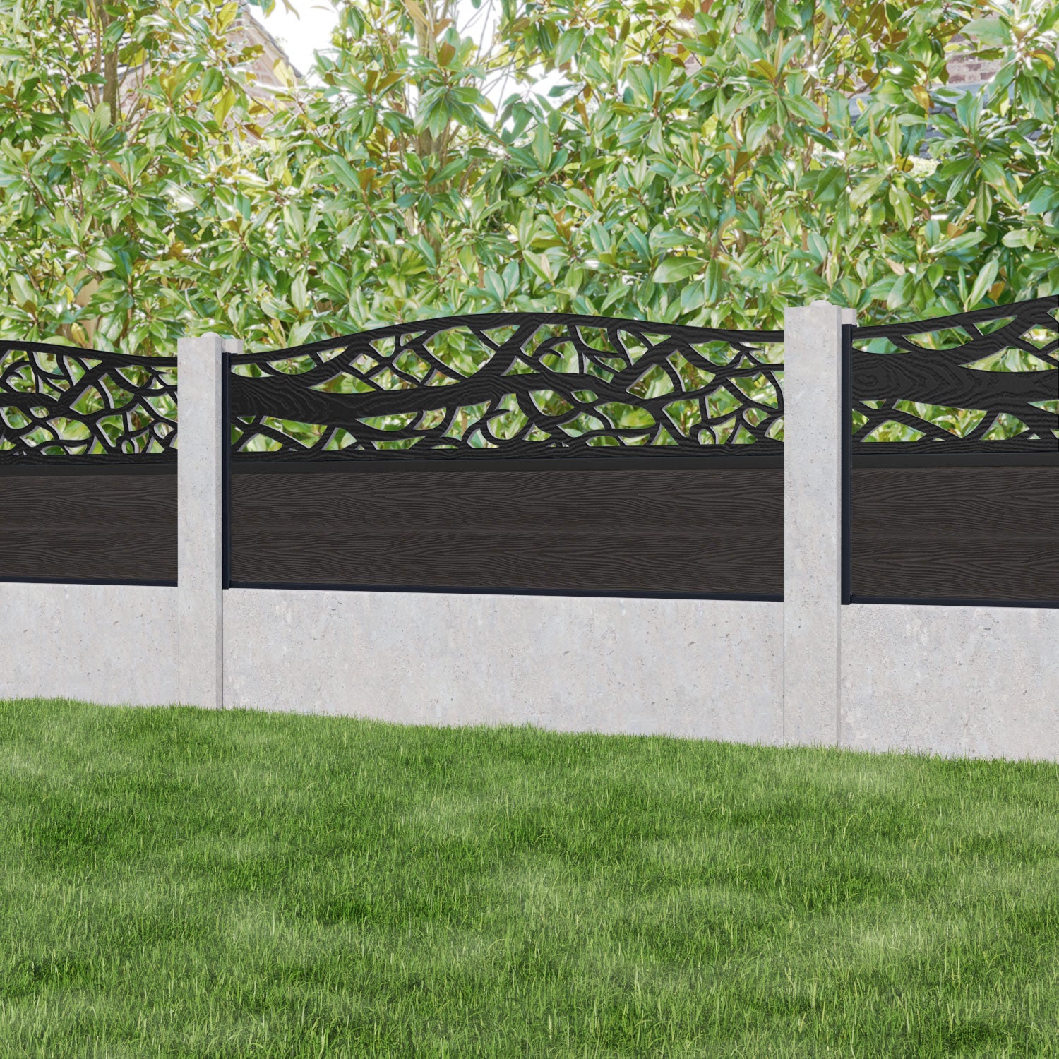 Classic Twilight Curved Top Fence Panel - Dark Oak - for existing concrete posts