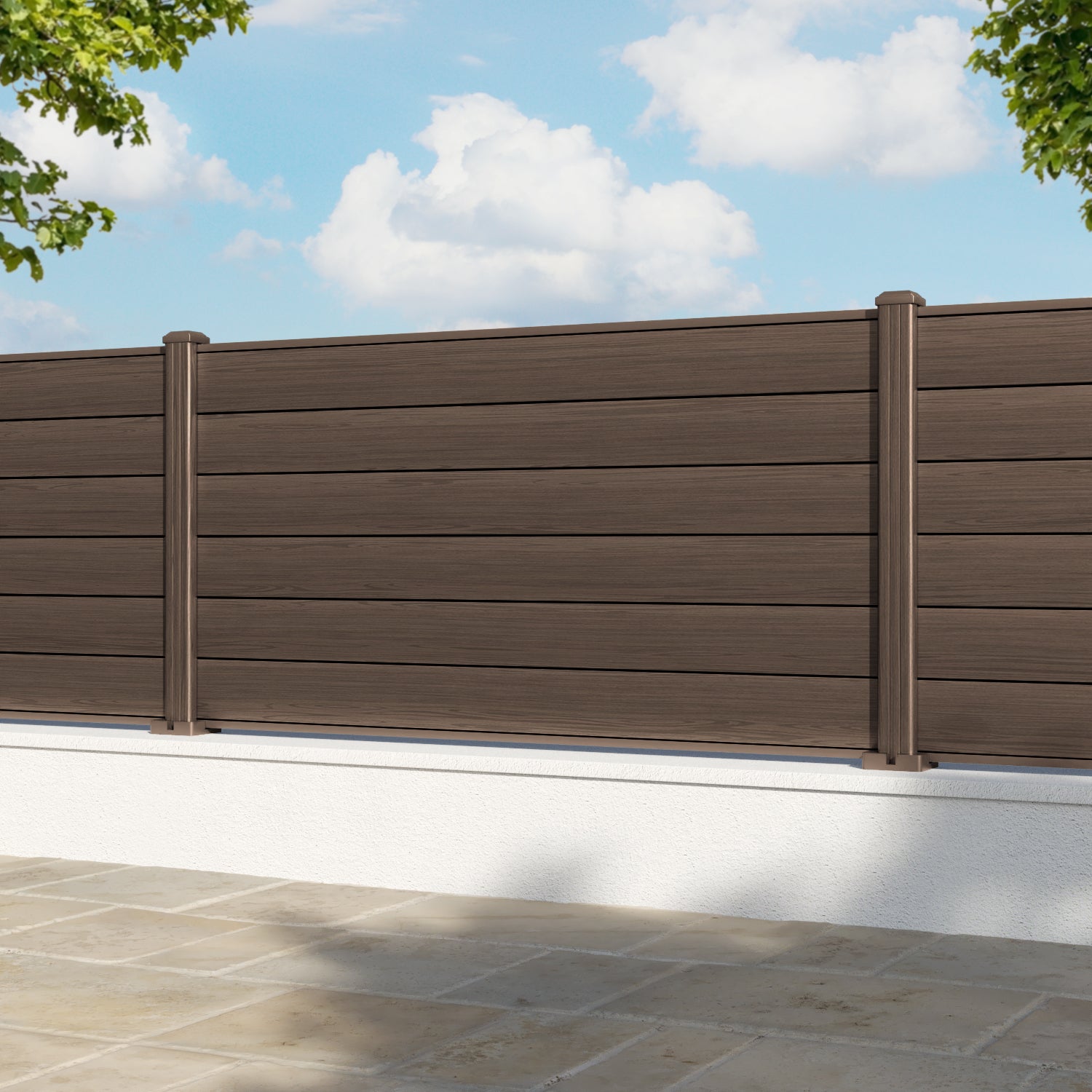 Gate Matching Aluminium Fence Panel - Dark Oak - with our aluminium posts