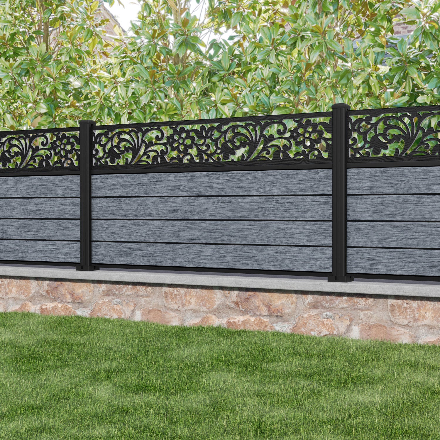 Fusion Eden Fence Panel - Anthracite - with our aluminium posts