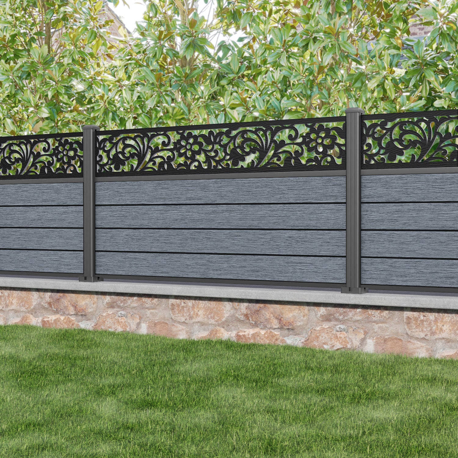 Fusion Eden Fence Panel - Anthracite - with our aluminium posts
