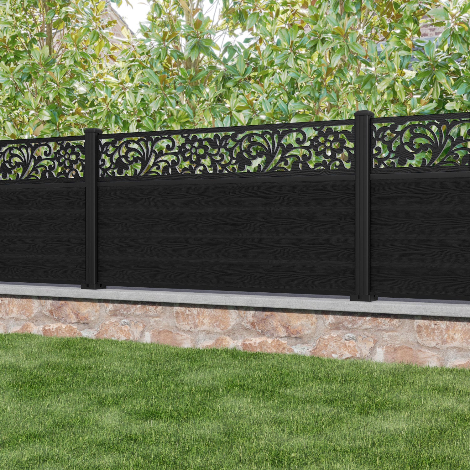 Classic Eden Fence Panel - Black - with our aluminium posts