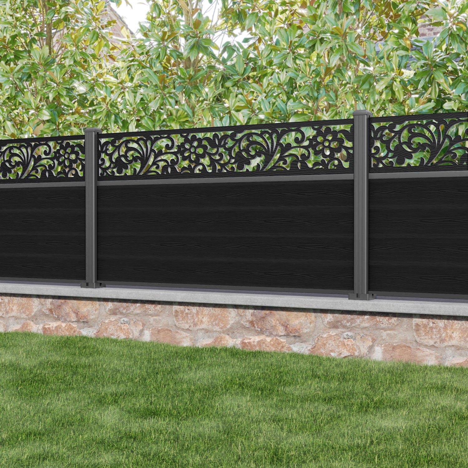 Classic Eden Fence Panel - Black - with our aluminium posts