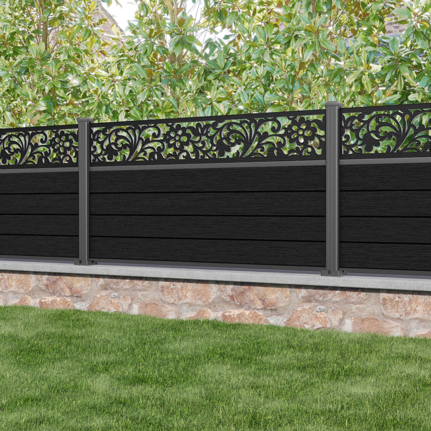 Fusion Eden Fence Panel - Black - with our aluminium posts
