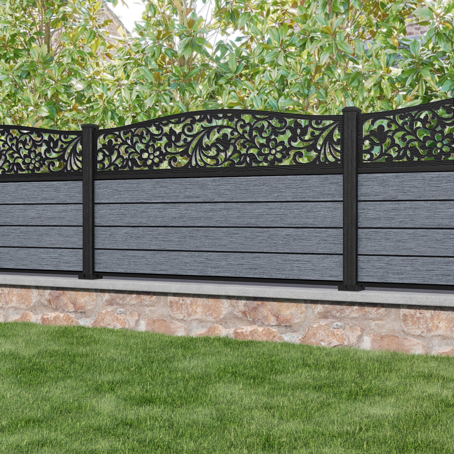 Fusion Eden Curved Top Fence Panel - Anthracite - with our composite posts