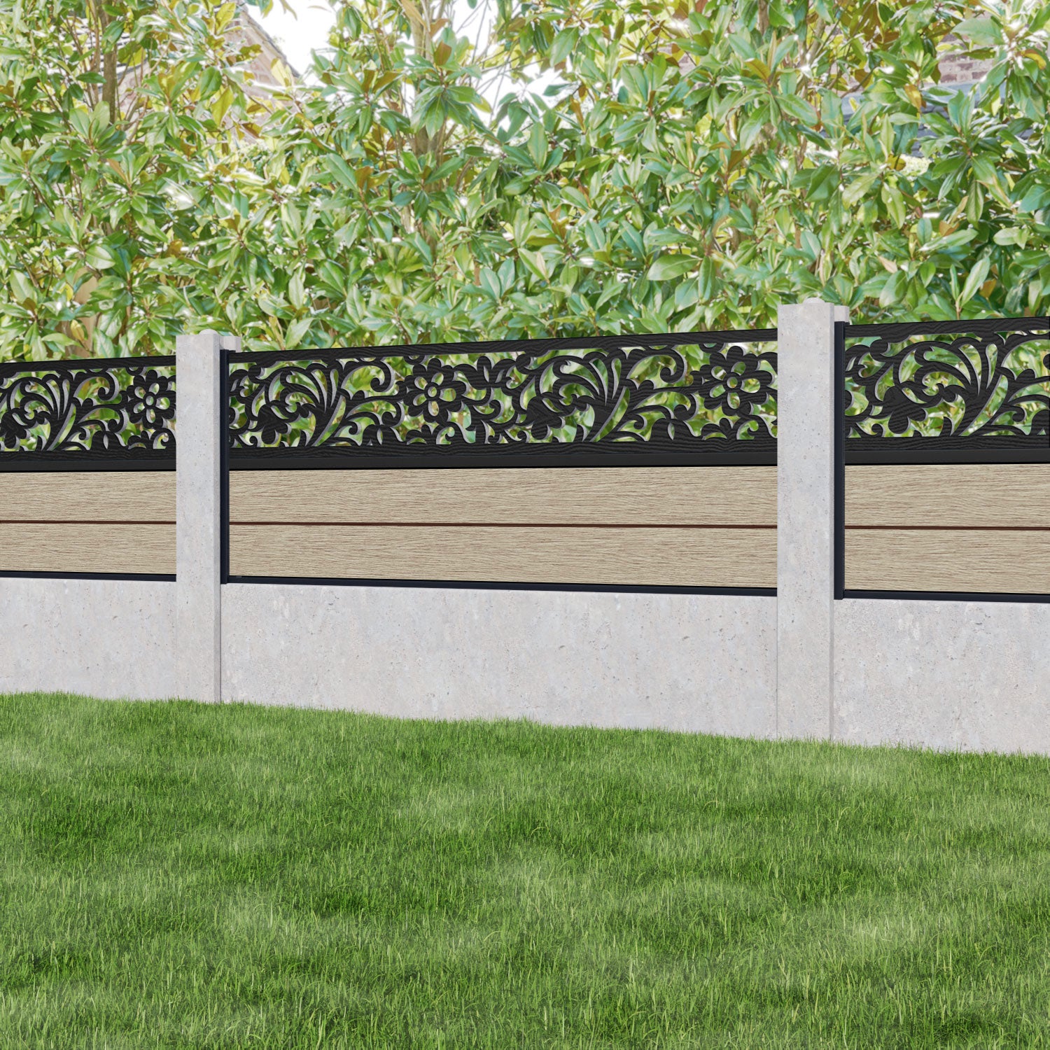 Fusion Eden Fence Panel - Light Oak - for existing concrete posts