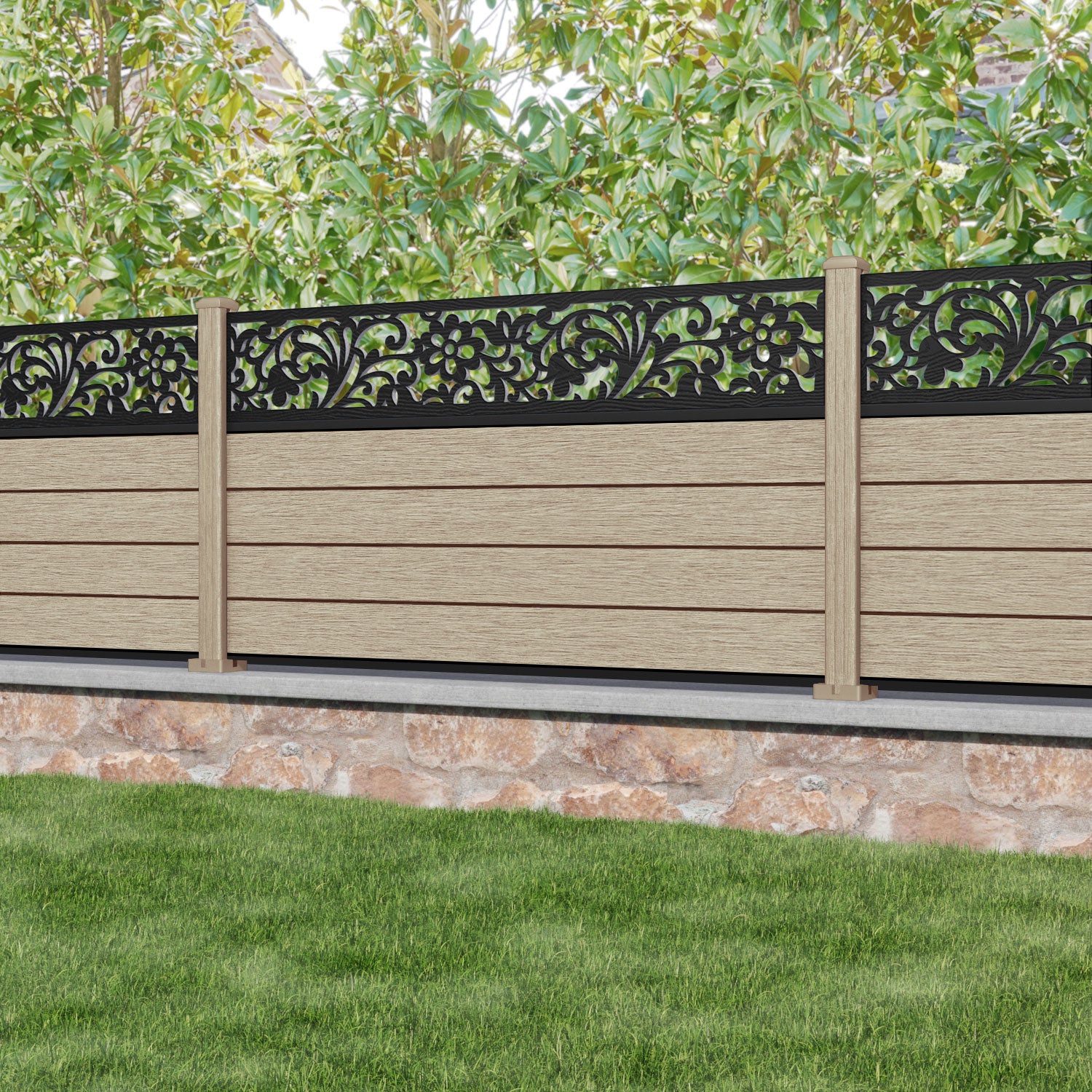 Fusion Eden Fence Panel - Light Oak - with our composite posts