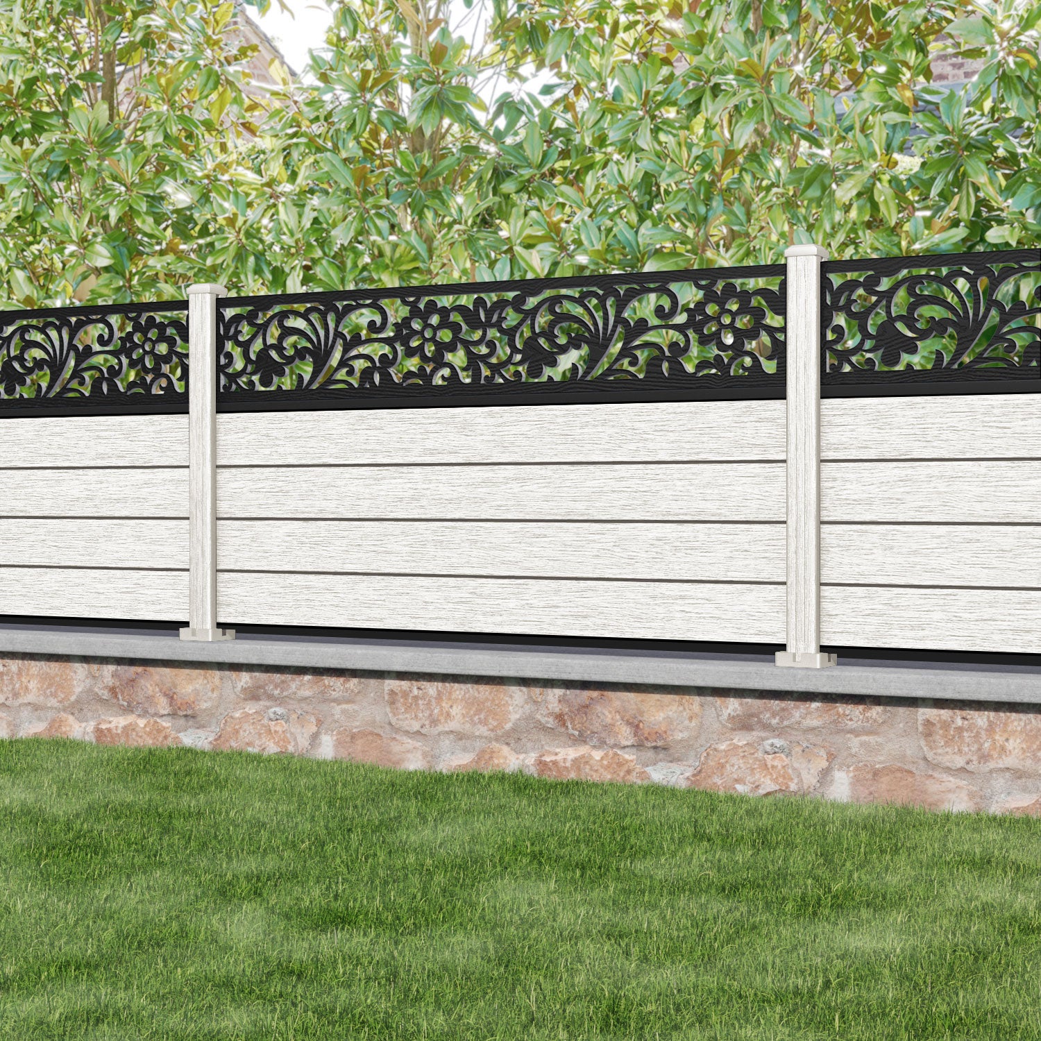 Fusion Eden Fence Panel - Light Stone - with our composite posts