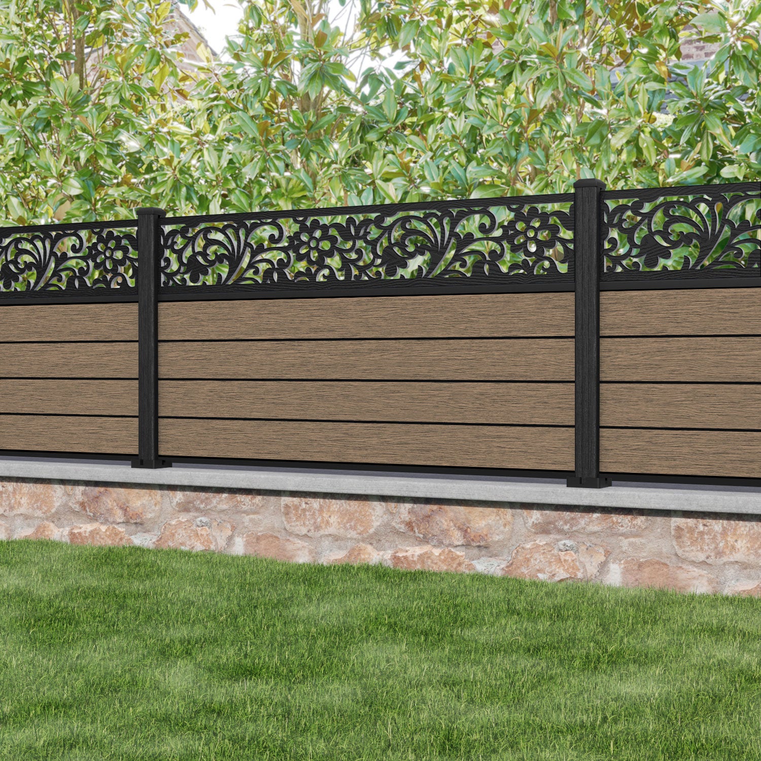 Fusion Eden Fence Panel - Teak - with our composite posts