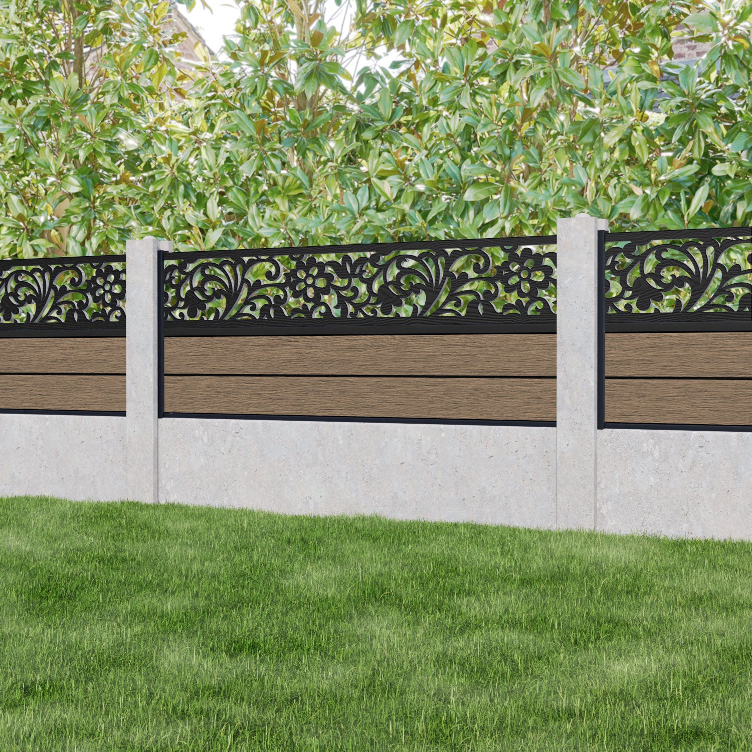 Fusion Eden Fence Panel - Teak - for existing concrete posts