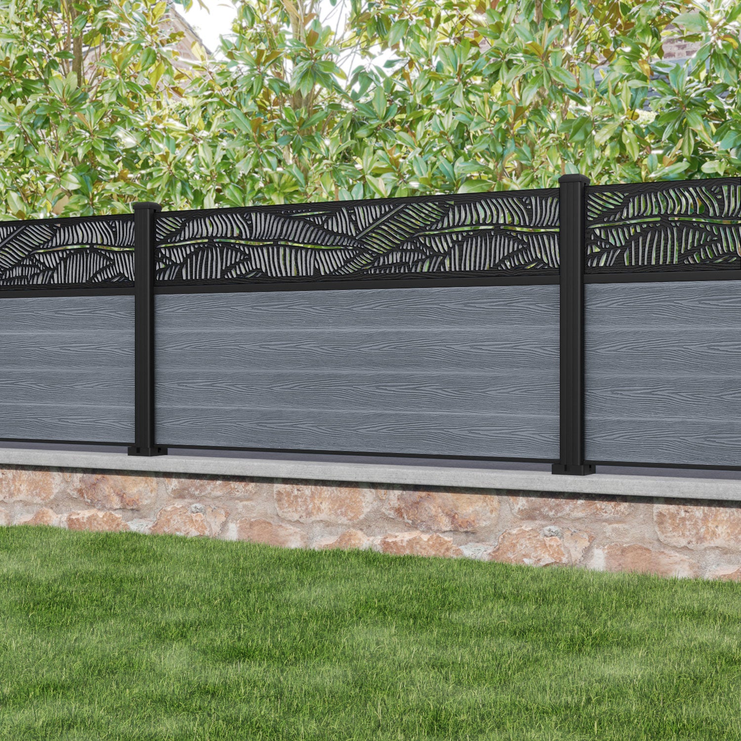 Classic Feather Fence Panel - Anthracite - with our aluminium posts