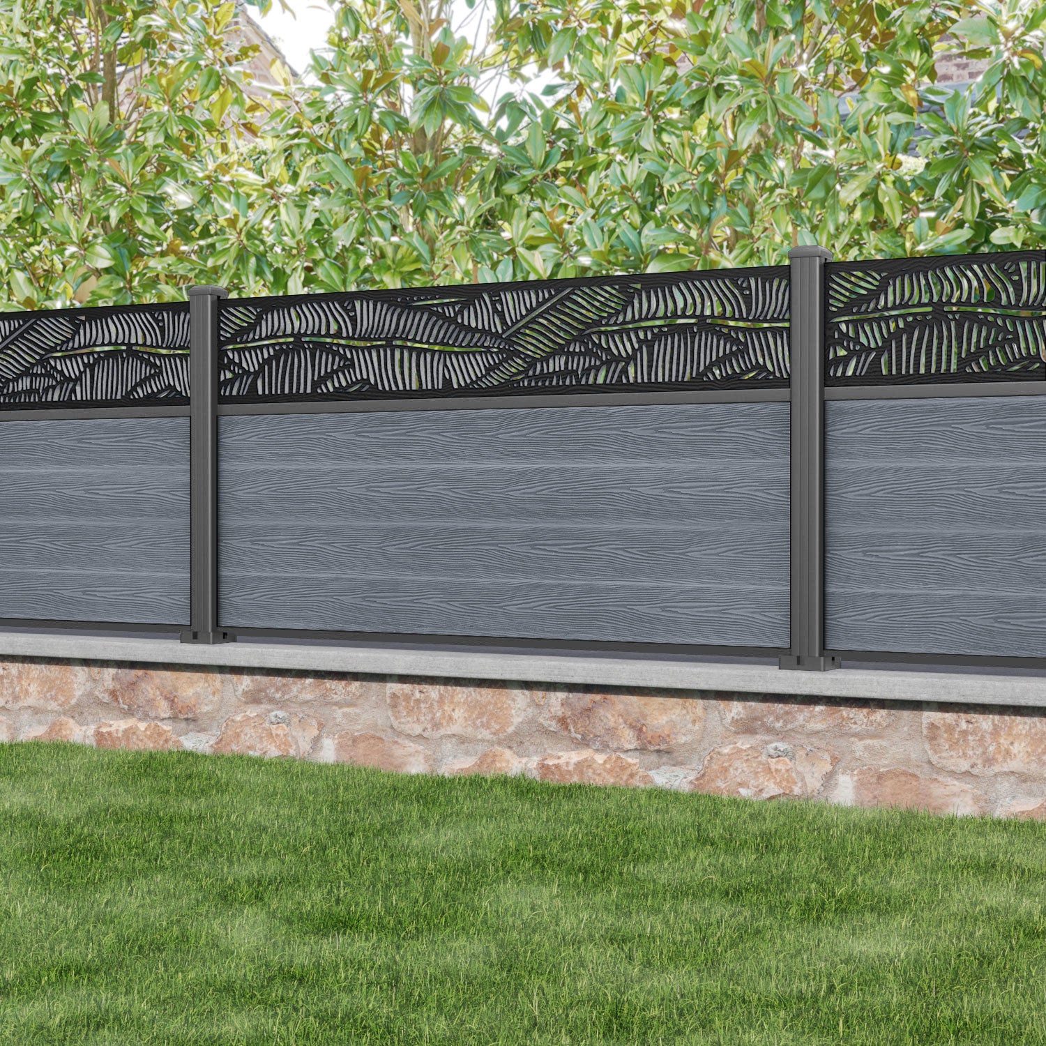 Classic Feather Fence Panel - Anthracite - with our aluminium posts