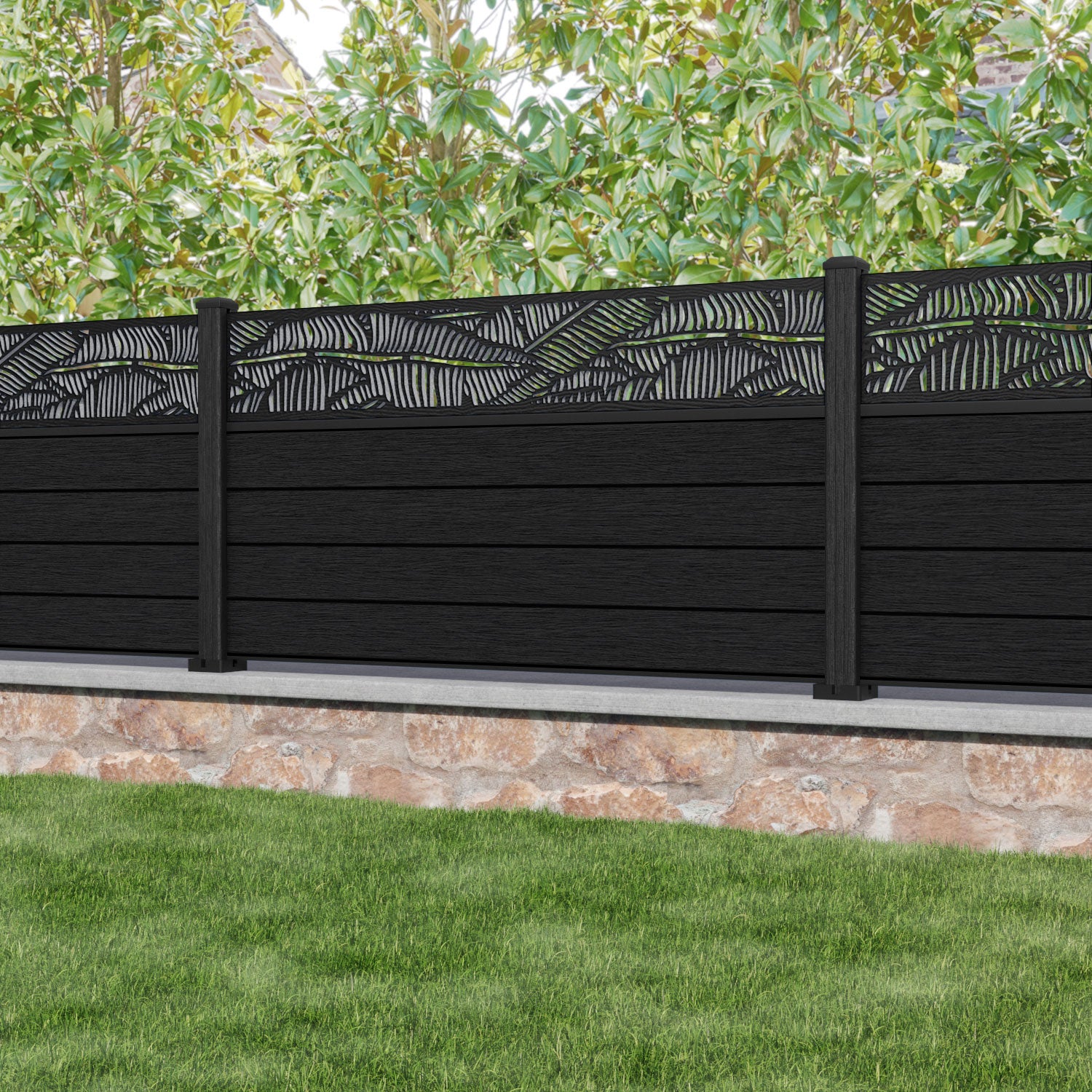 Fusion Feather Fence Panel - Black - with our composite posts