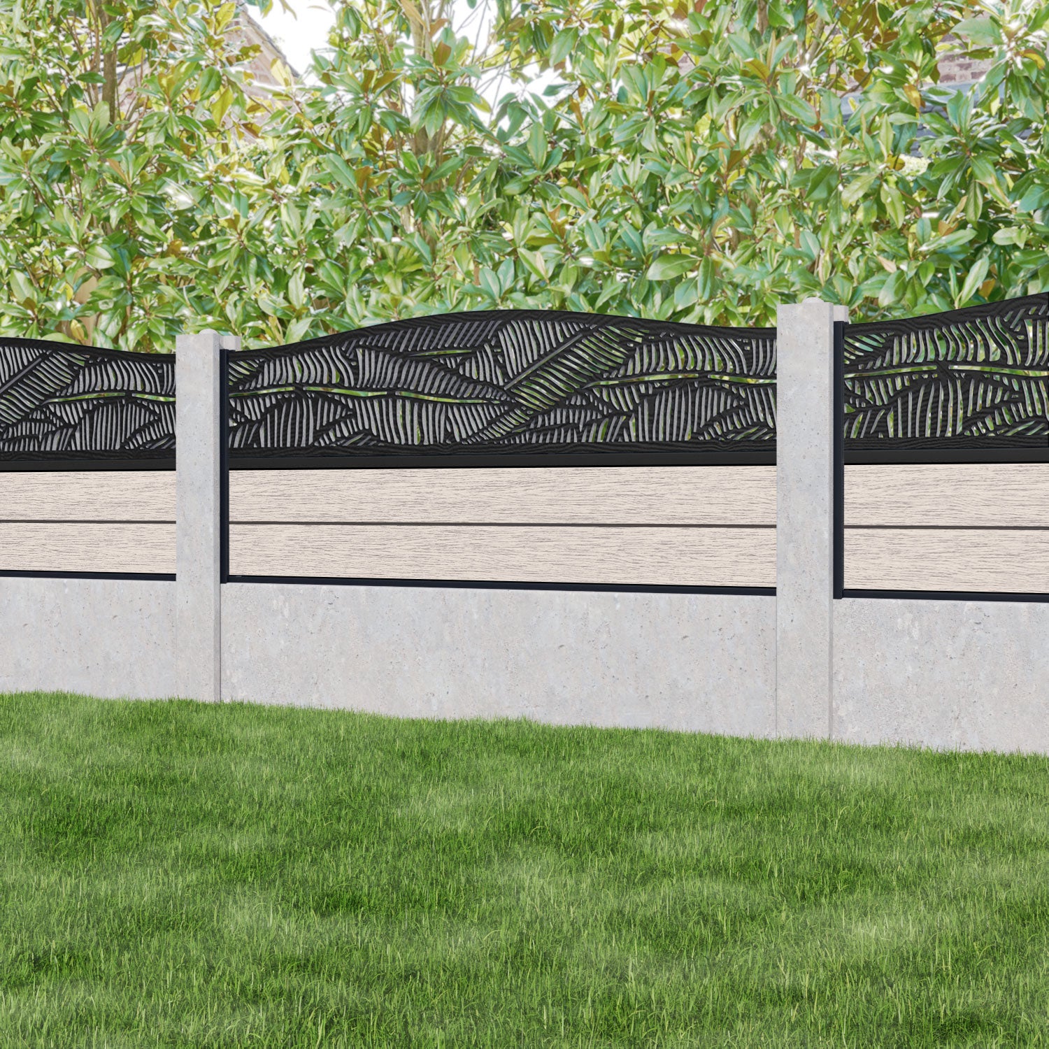 Fusion Feather Curved Top Fence Panel - Mid Stone - for existing concrete posts