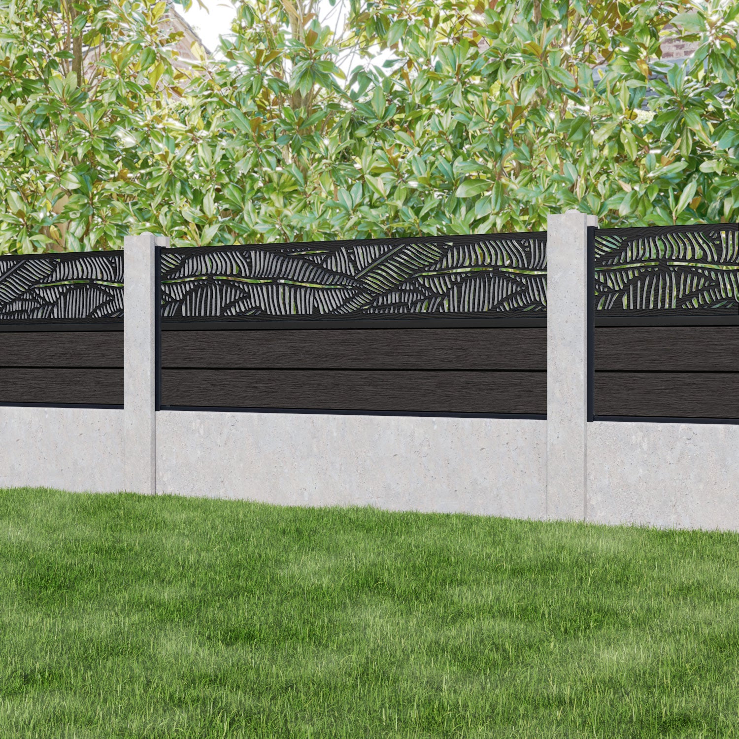 Fusion Feather Fence Panel - Dark Oak - for existing concrete posts