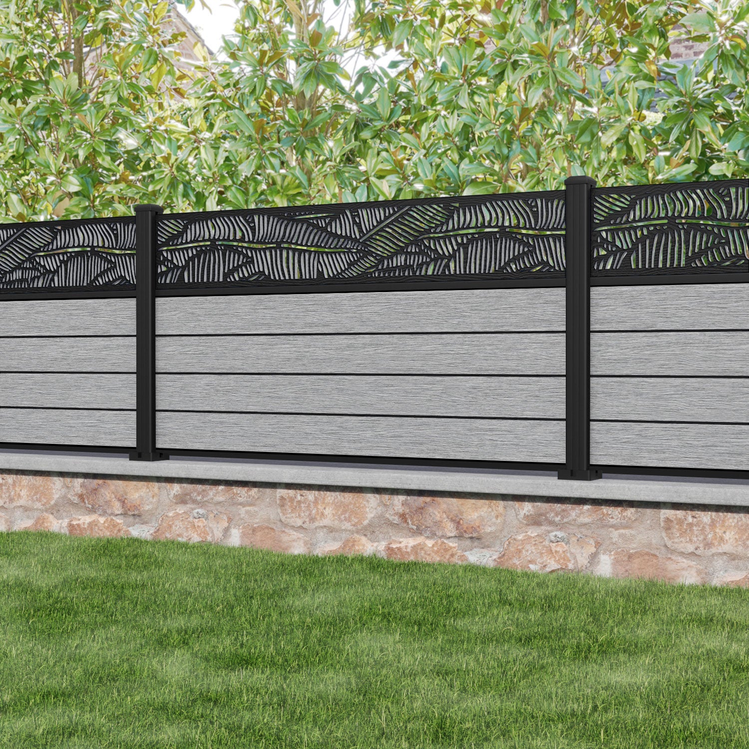 Fusion Feather Fence Panel - Light Grey - with our aluminium posts