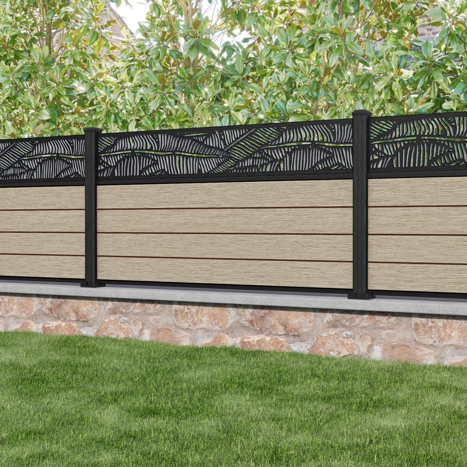 Fusion Feather Fence Panel - Light Oak - with our composite posts