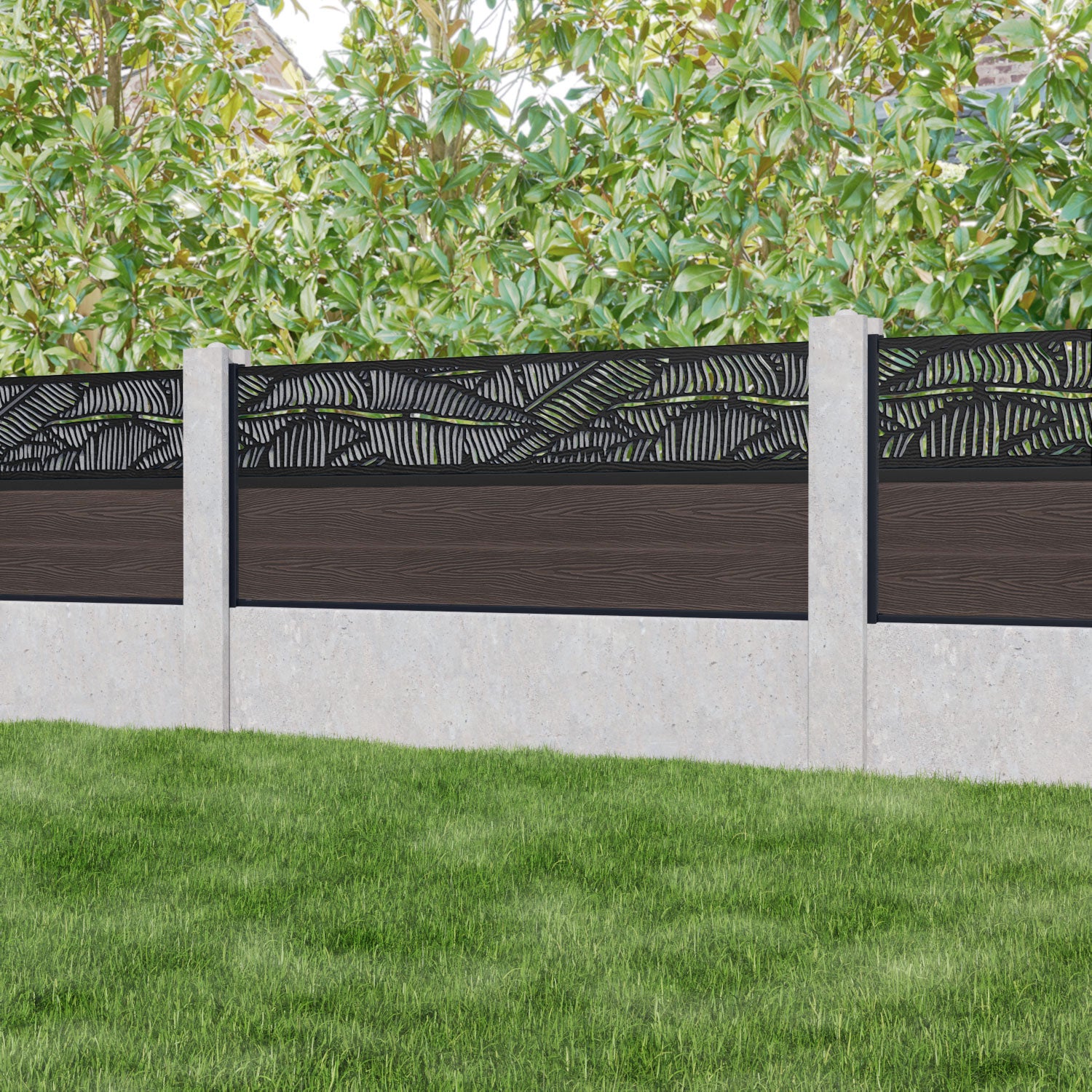 Classic Feather Fence Panel - Mid Brown - for existing concrete posts