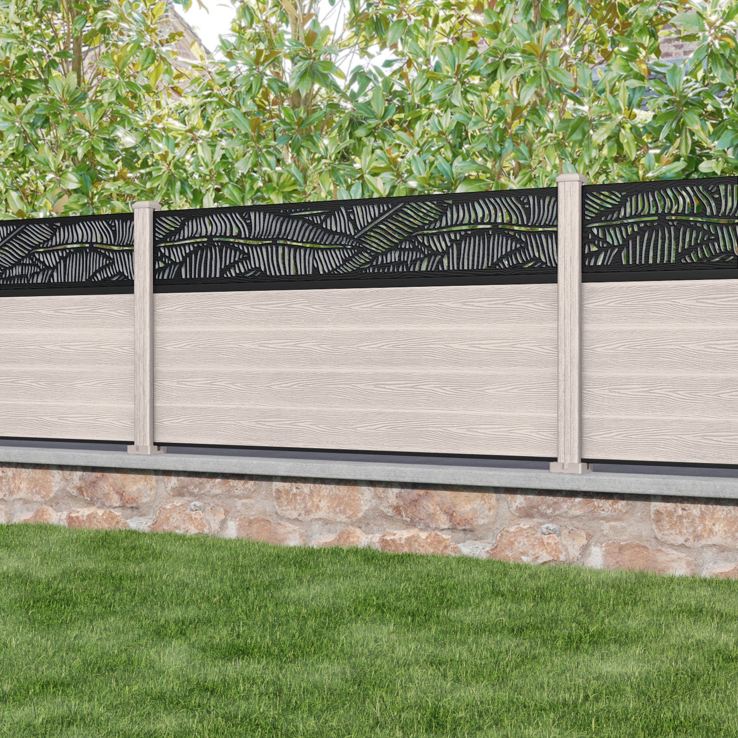 Classic Feather Fence Panel - Mid Stone - with our composite posts