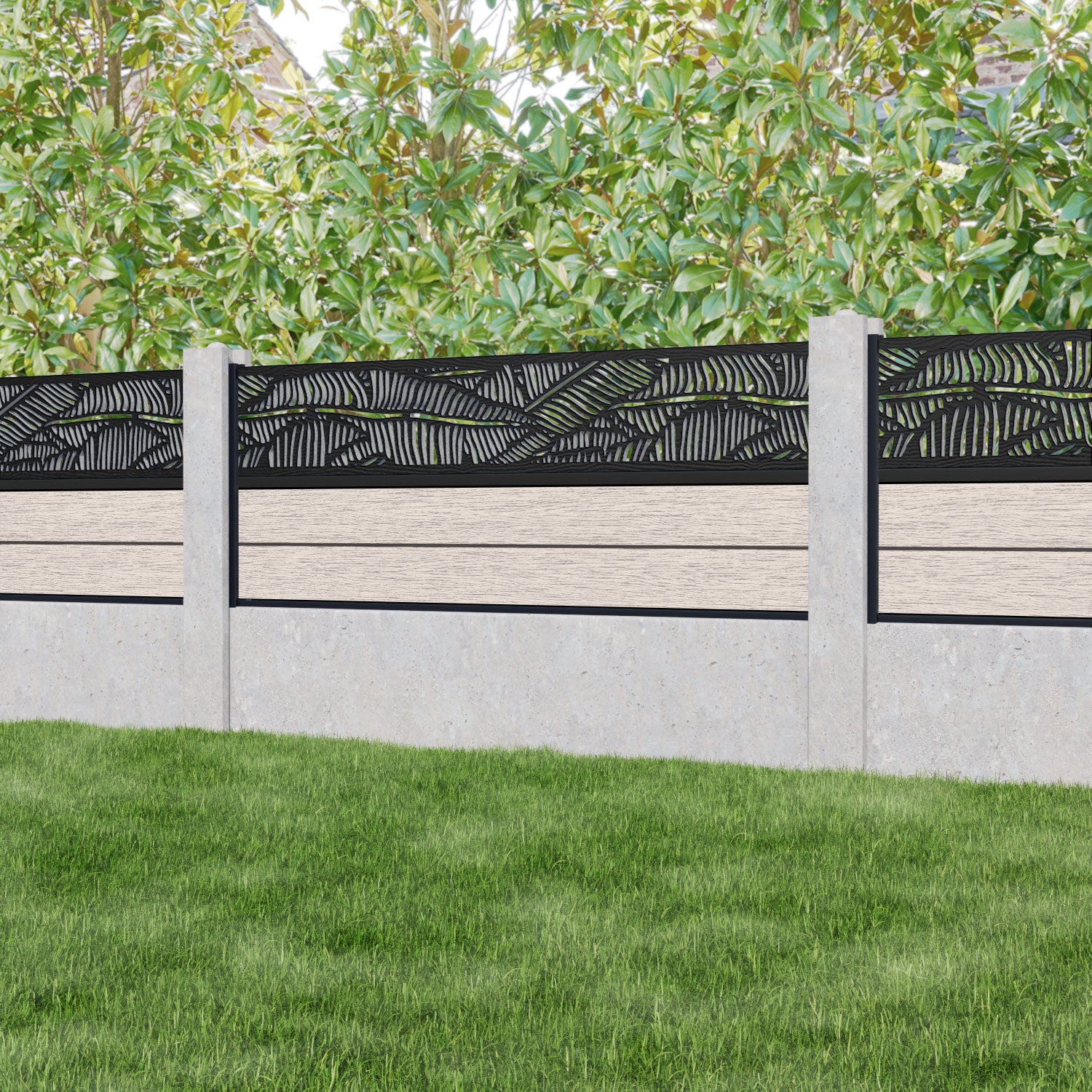 Fusion Feather Fence Panel - Mid Stone - for existing concrete posts