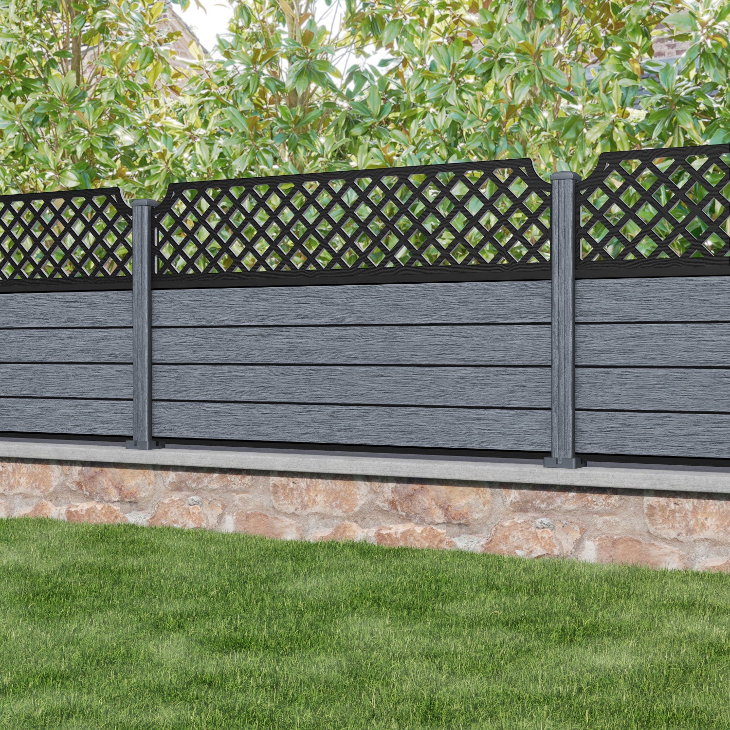 Fusion Regal Hive Fence Panel - Anthracite - with our composite posts