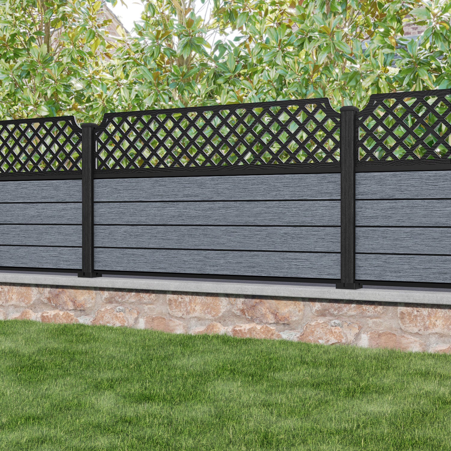 Fusion Regal Hive Fence Panel - Anthracite - with our aluminium posts