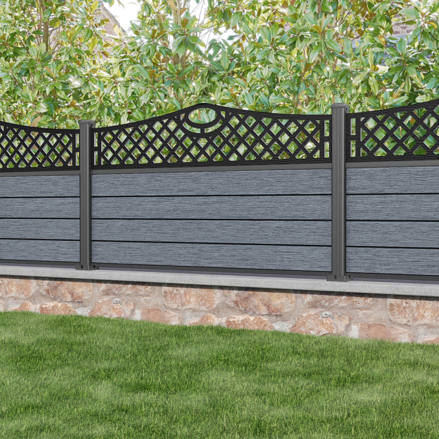 Fusion Oxford Curved Top Fence Panel - Anthracite - with our aluminium posts