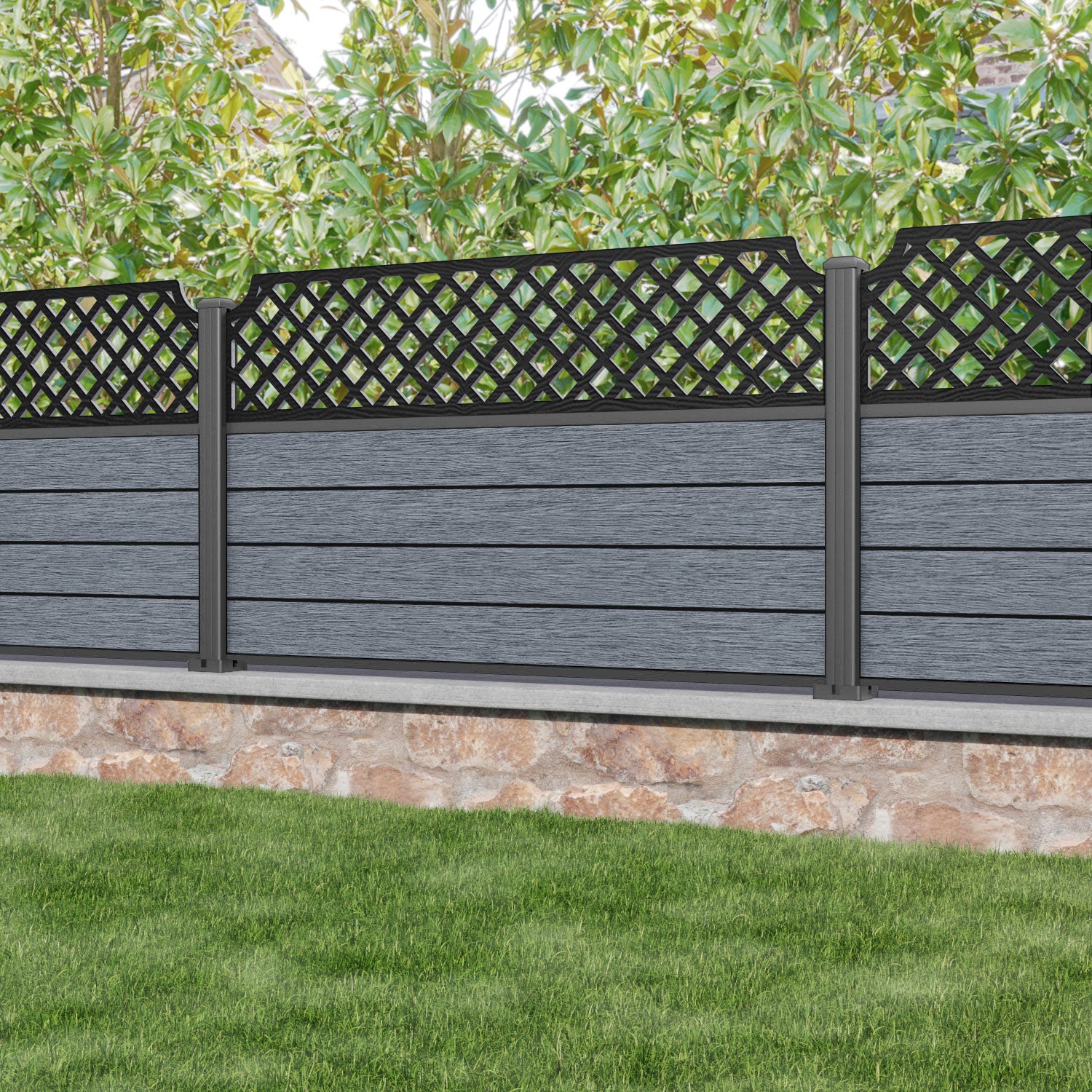 Fusion Regal Hive Fence Panel - Anthracite - with our aluminium posts
