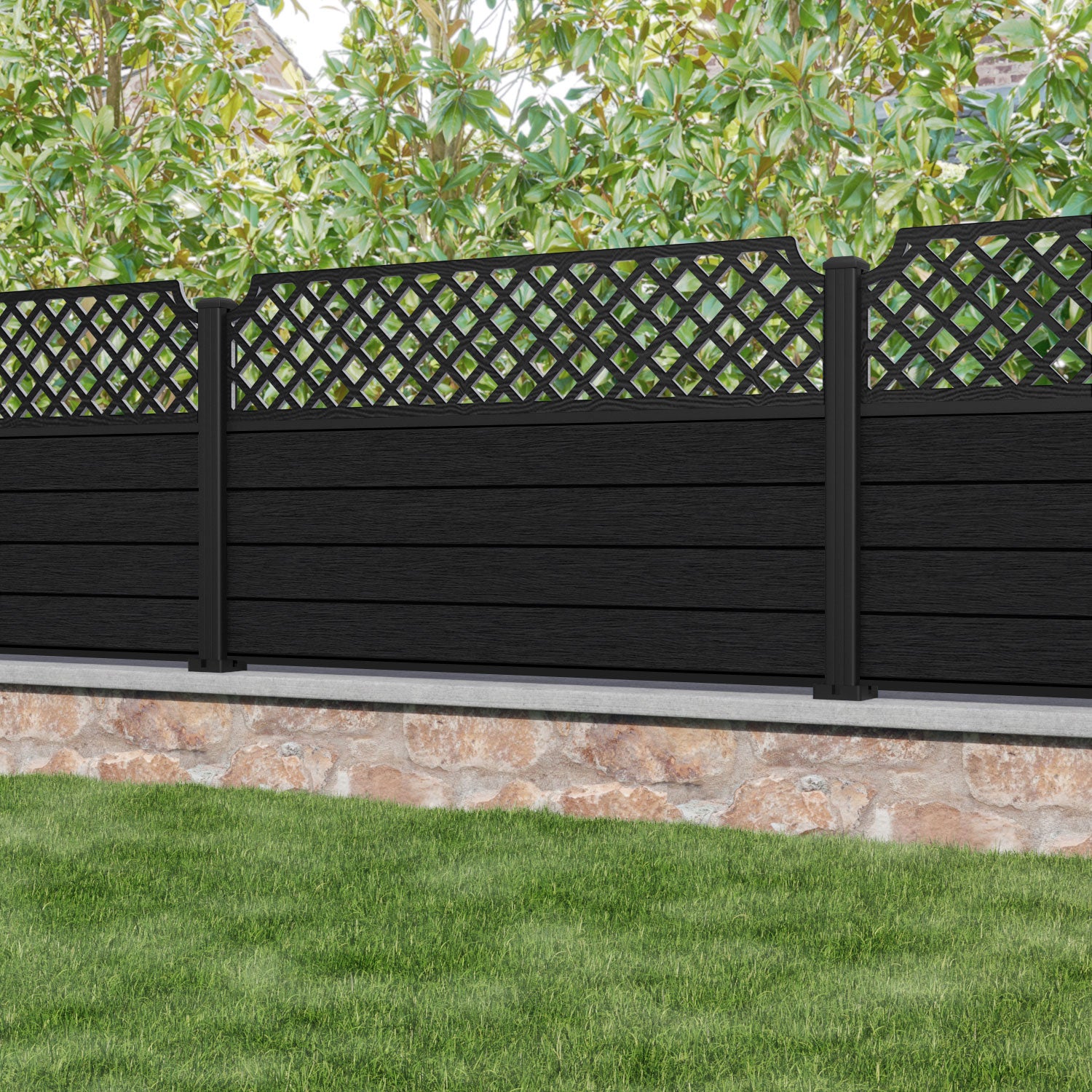 Fusion Regal Hive Fence Panel - Black - with our composite posts